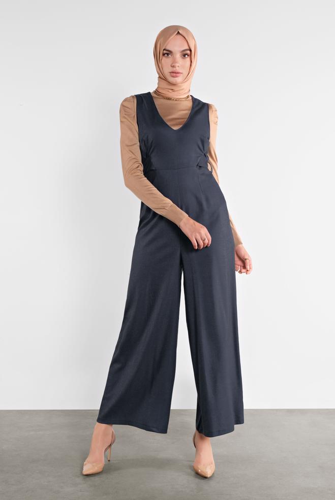Hijab clothing NAVY BLUE BELTED JUMPSUIT 41162  - ALVİNA