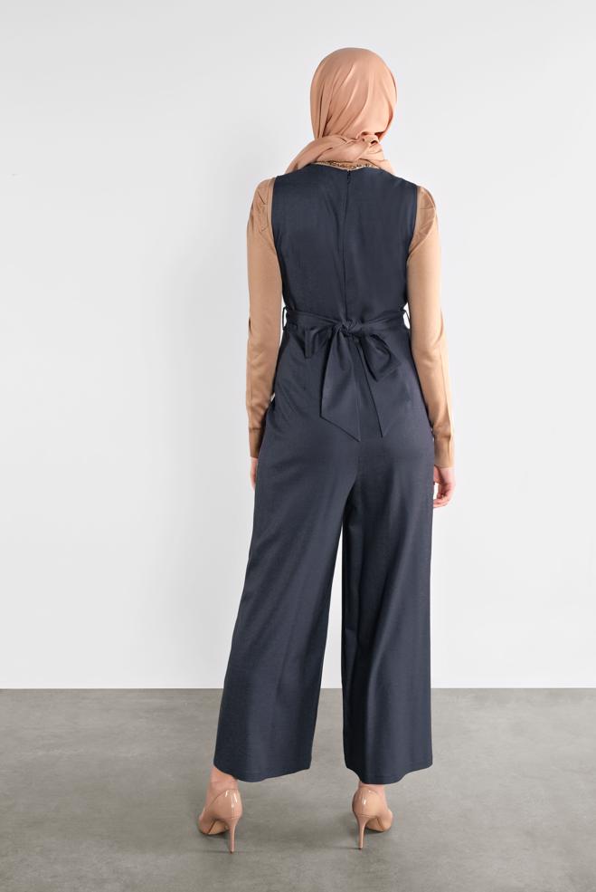 Hijab clothing NAVY BLUE BELTED JUMPSUIT 41162  - ALVİNA