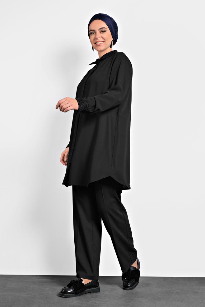 Tesettür giyim SİYAH ŞİFON TUNİK 20004  - ALVİNA