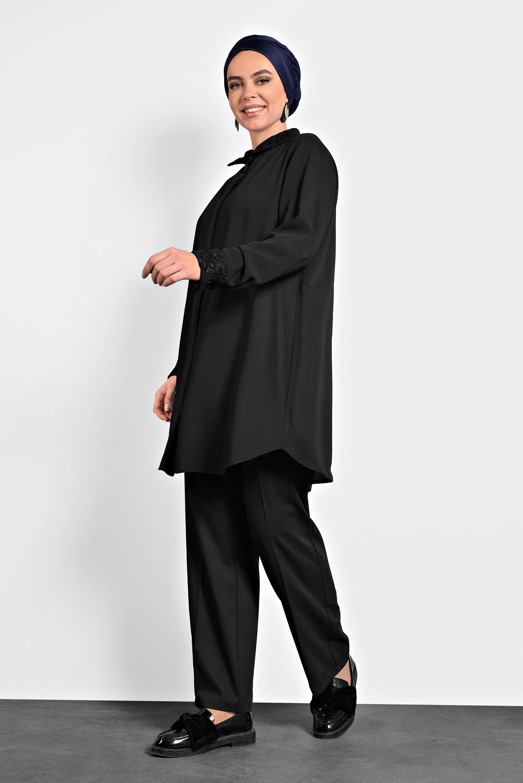 Tesettür giyim SİYAH ŞİFON TUNİK 20004 