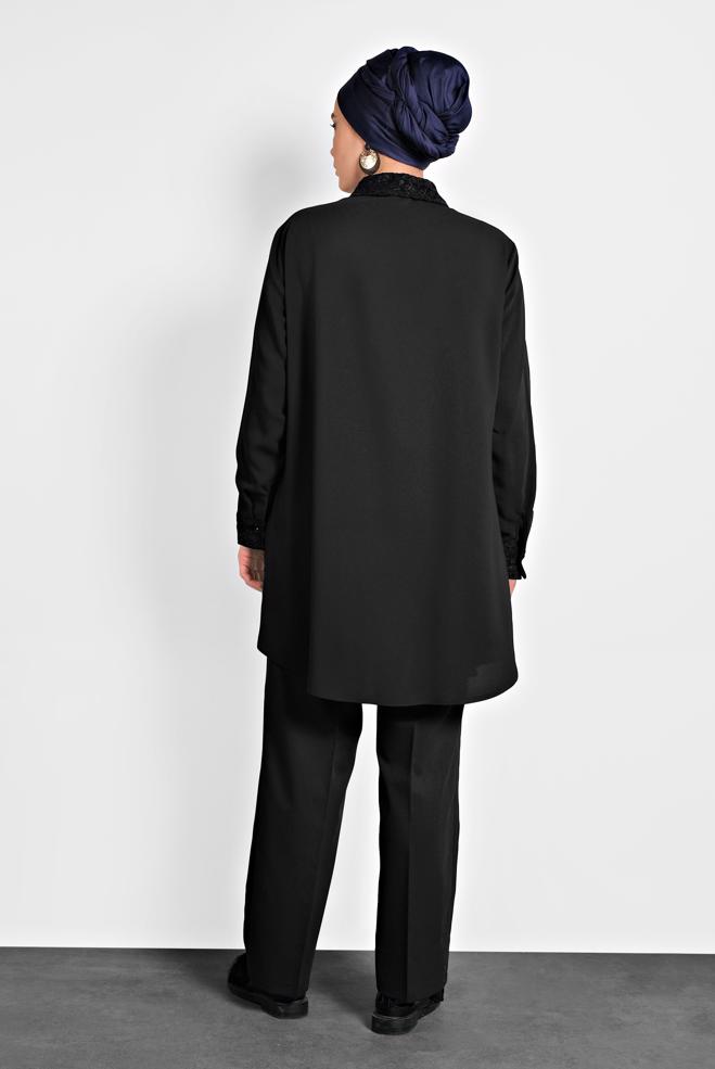 Tesettür giyim SİYAH ŞİFON TUNİK 20004  - ALVİNA