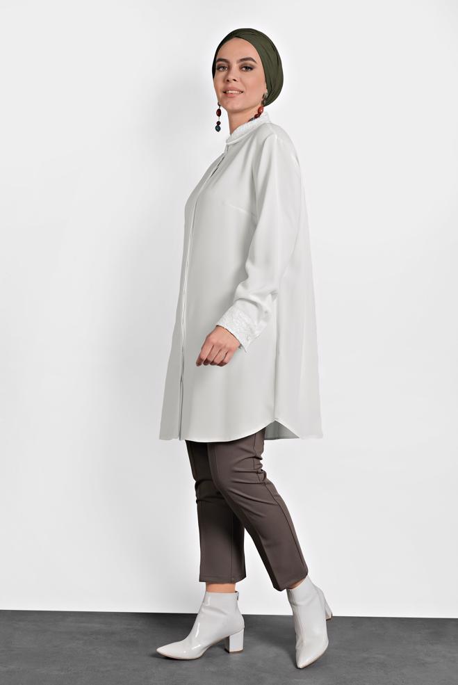Tesettür giyim BEYAZ ŞİFON TUNİK 20004  - ALVİNA