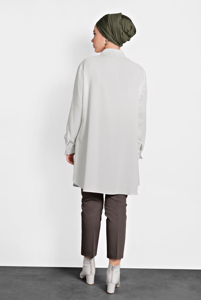 Tesettür giyim BEYAZ ŞİFON TUNİK 20004  - ALVİNA