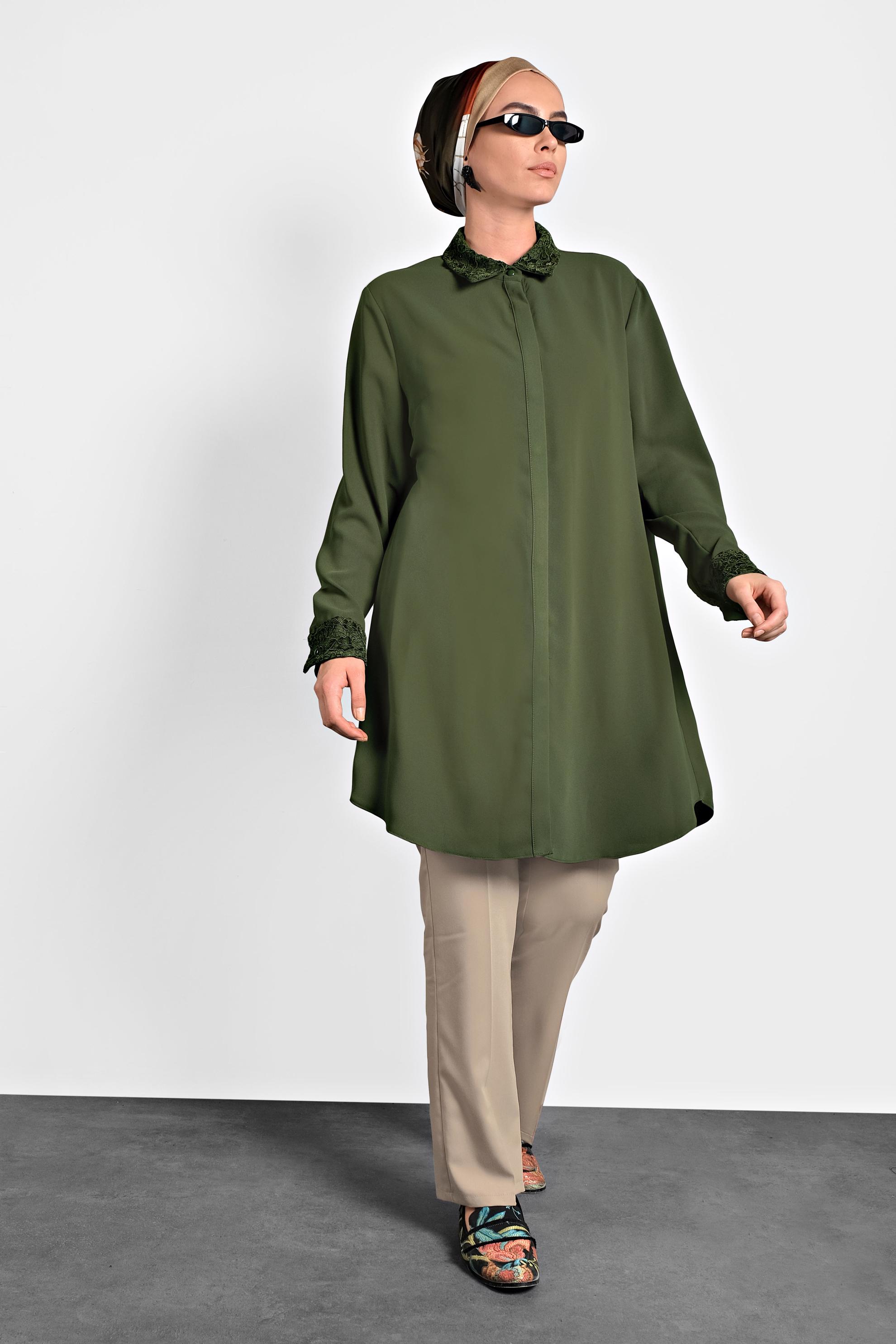 Tesettür giyim HAKİ ŞİFON TUNİK 20004 