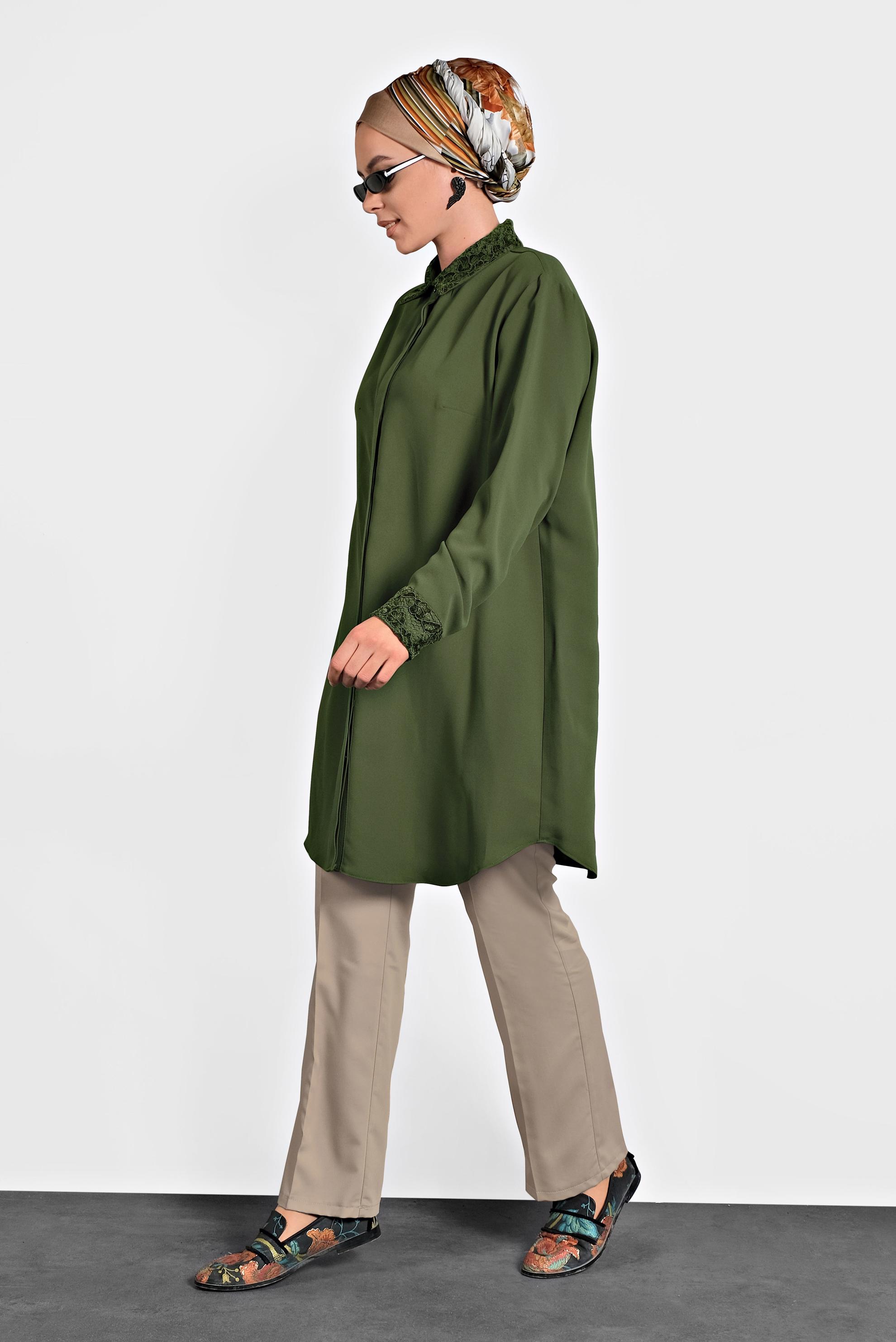 Tesettür giyim HAKİ ŞİFON TUNİK 20004 