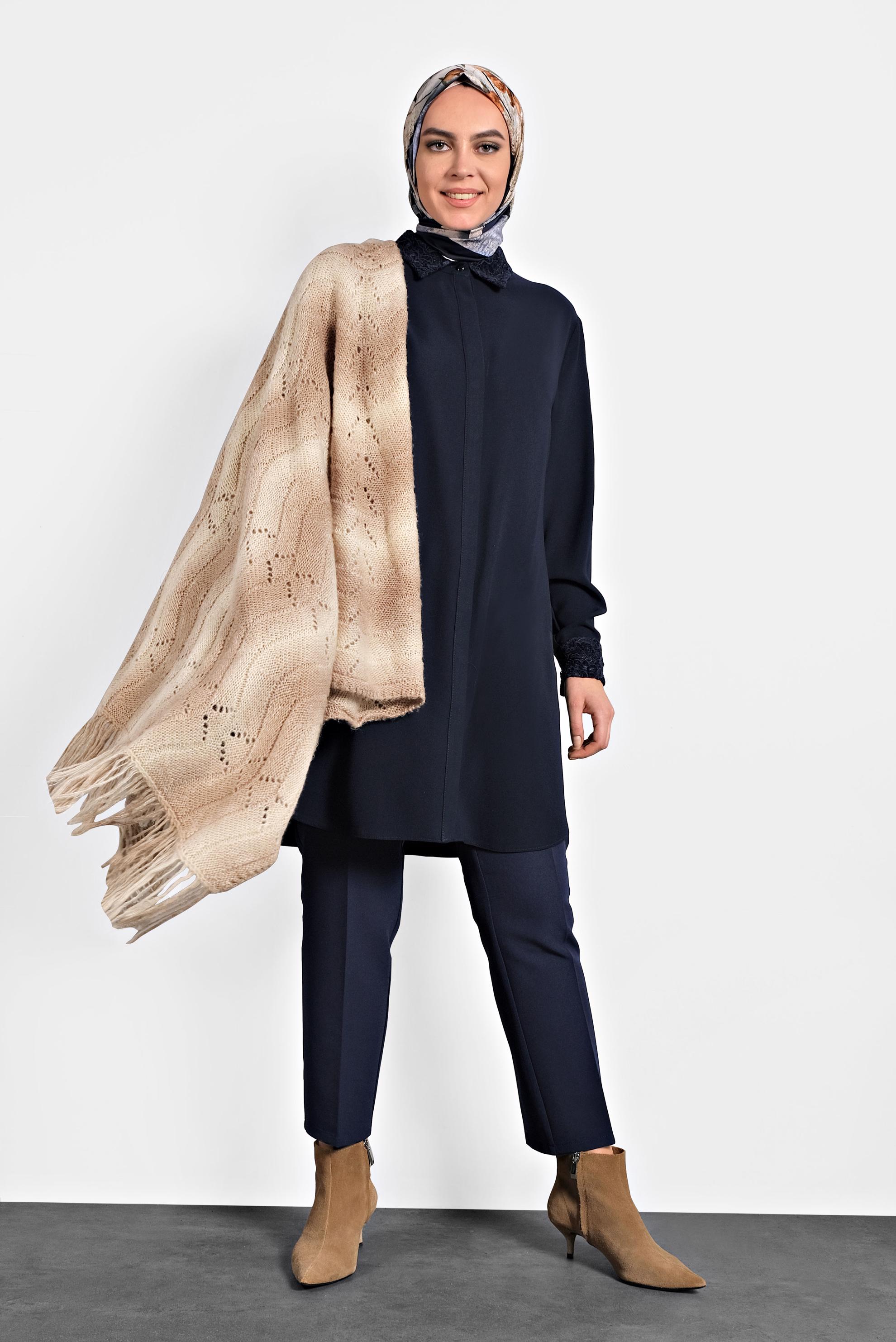 Hijab clothing NAVY BLUE CHIFFON TUNIC 20004