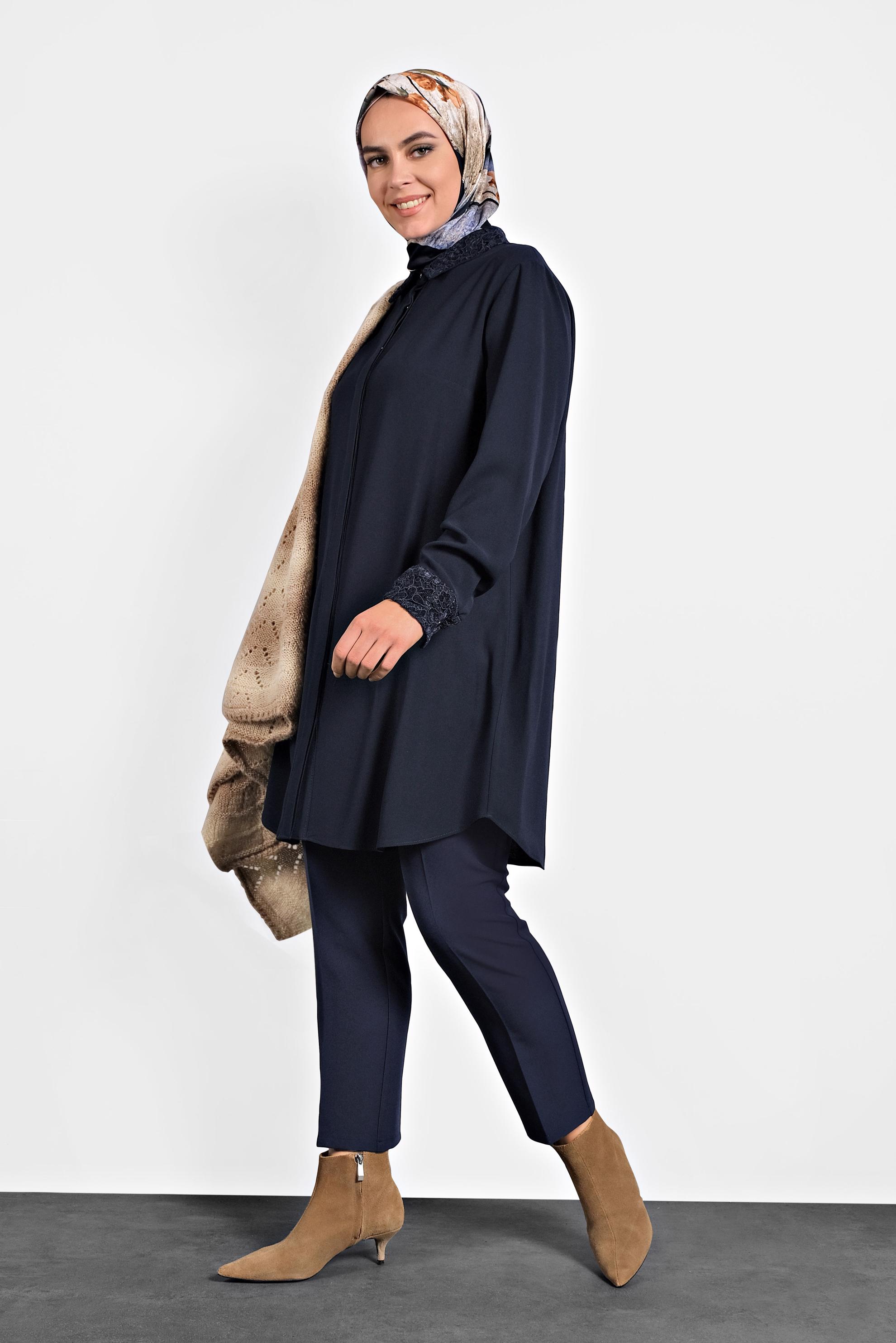 Hijab clothing NAVY BLUE CHIFFON TUNIC 20004