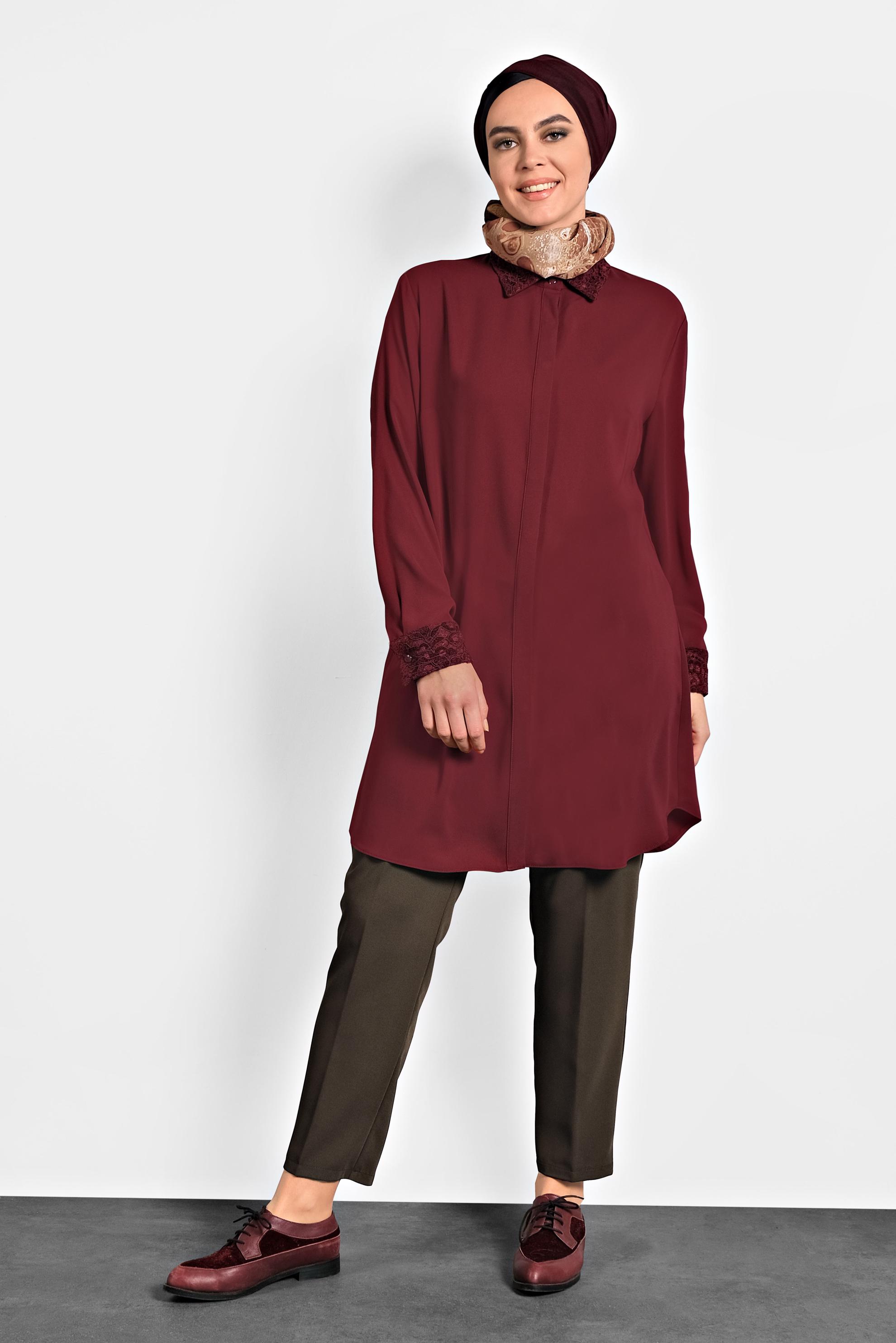 Tesettür giyim BORDO ŞİFON TUNİK 20004 