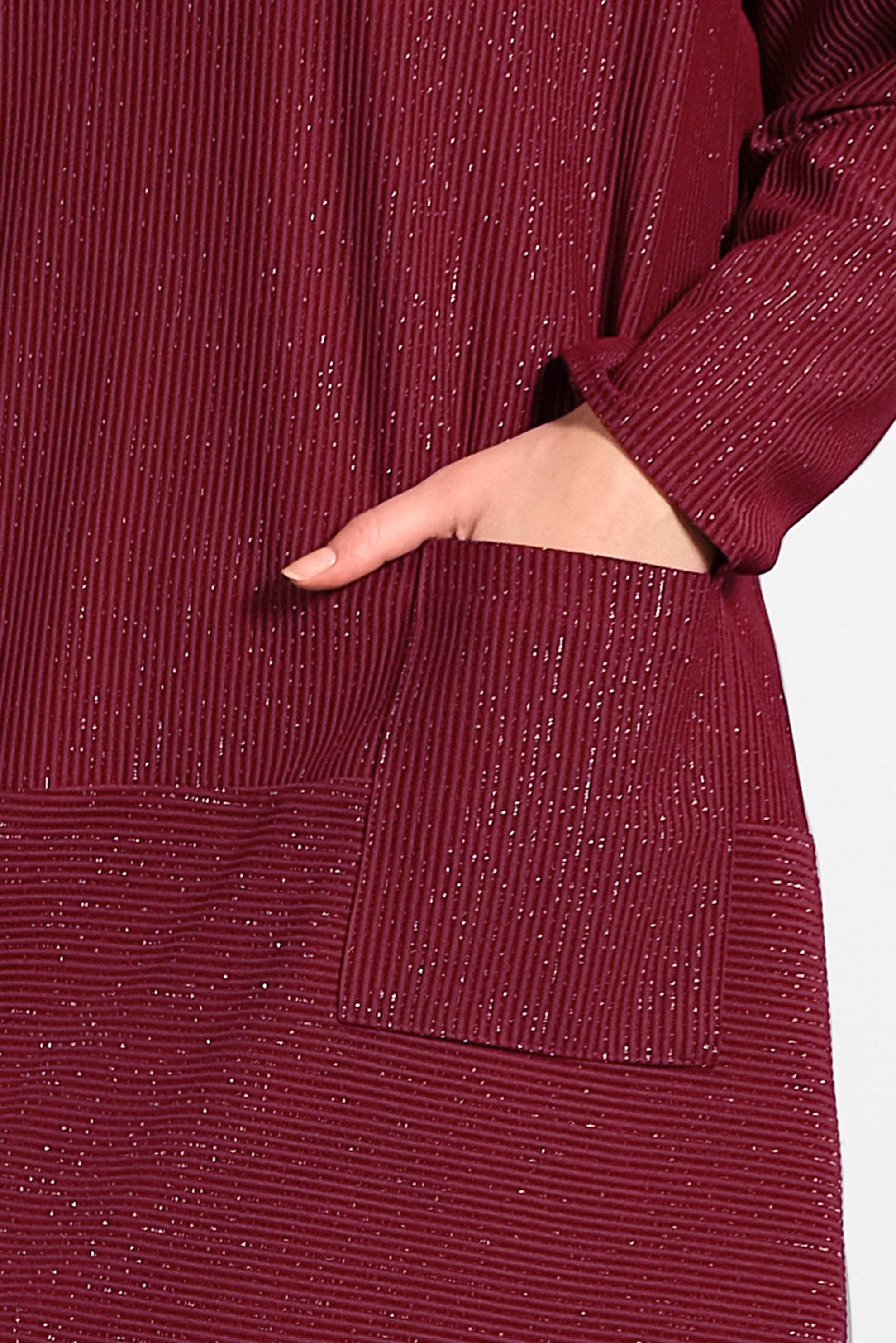 Tesettür giyim BORDO FİTİLLİ SİMLİ TUNİK 20006