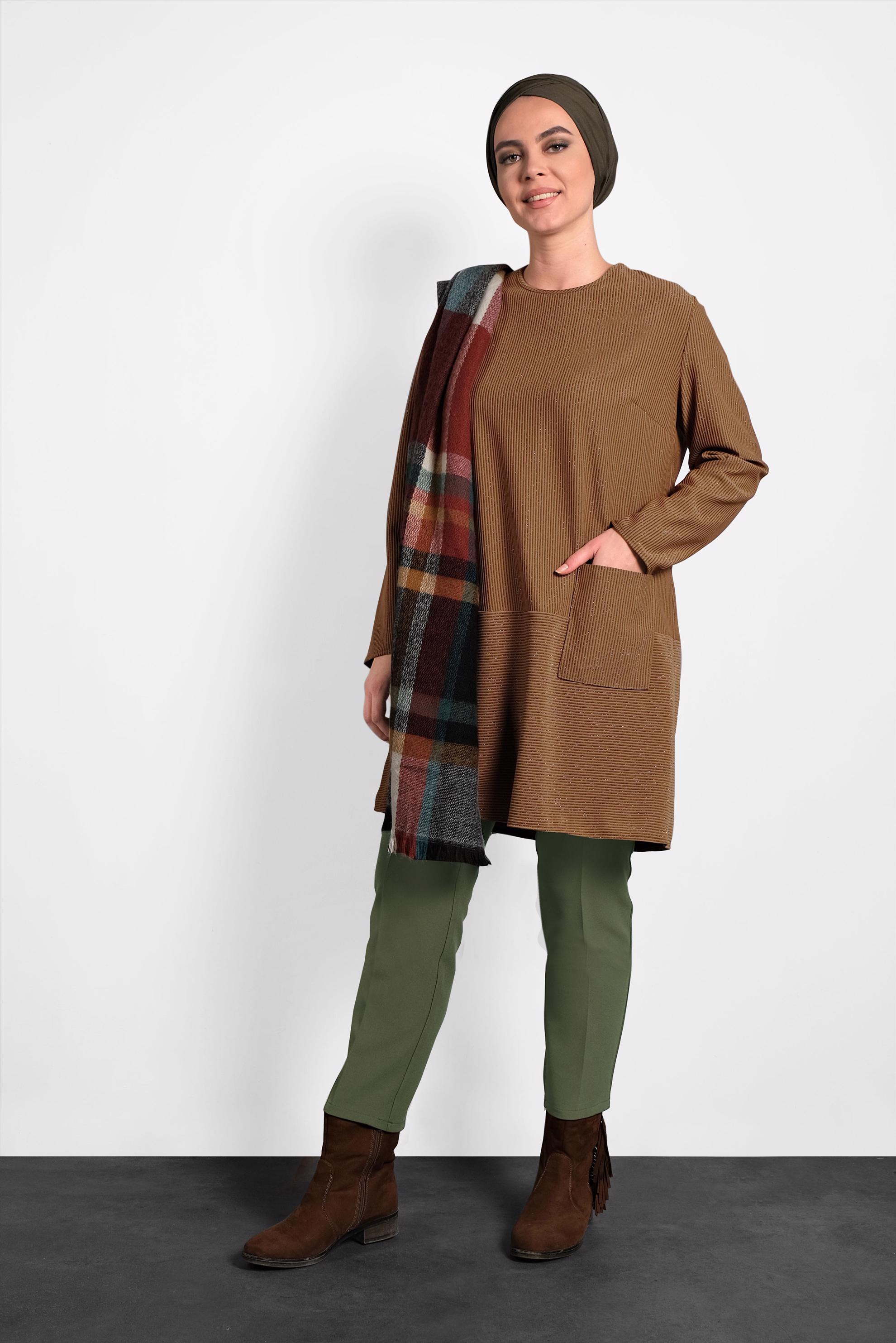 Hijab clothing BROWN RIBBED SPARKLY TUNIC 20006