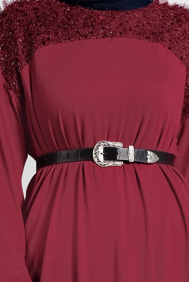 Tesettür giyim BORDO PUL PAYETLİ BÜYÜK BEDEN TUNİK 20023 - ALVİNA