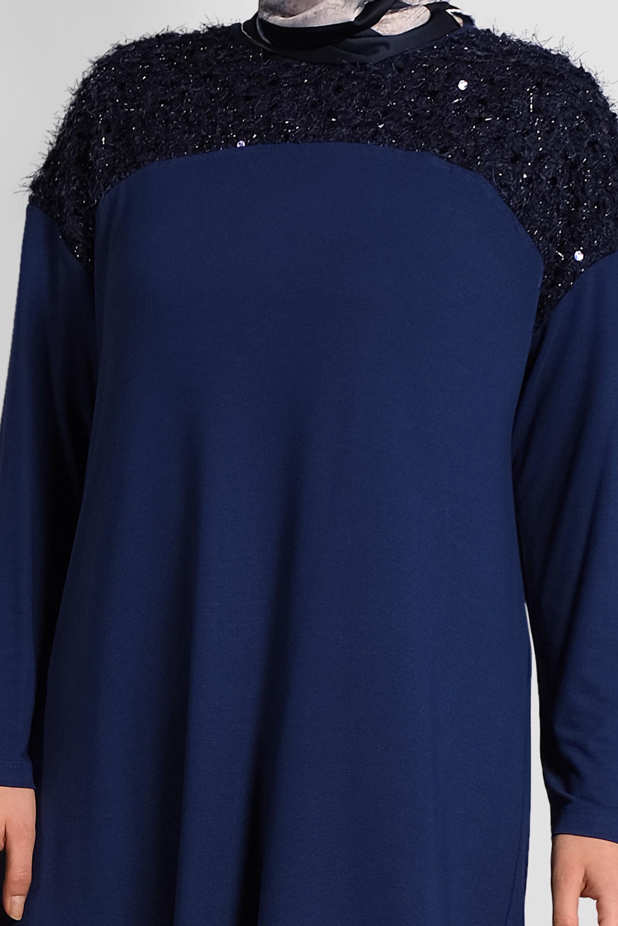 Tesettür giyim MAVİ PUL PAYETLİ BÜYÜK BEDEN TUNİK 20023