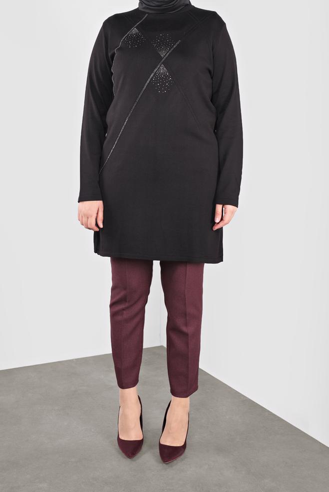 Vêtements hijab NOIR TUNIQUE EN TRICOT À EMBELLIE 20113 - ALVİNA