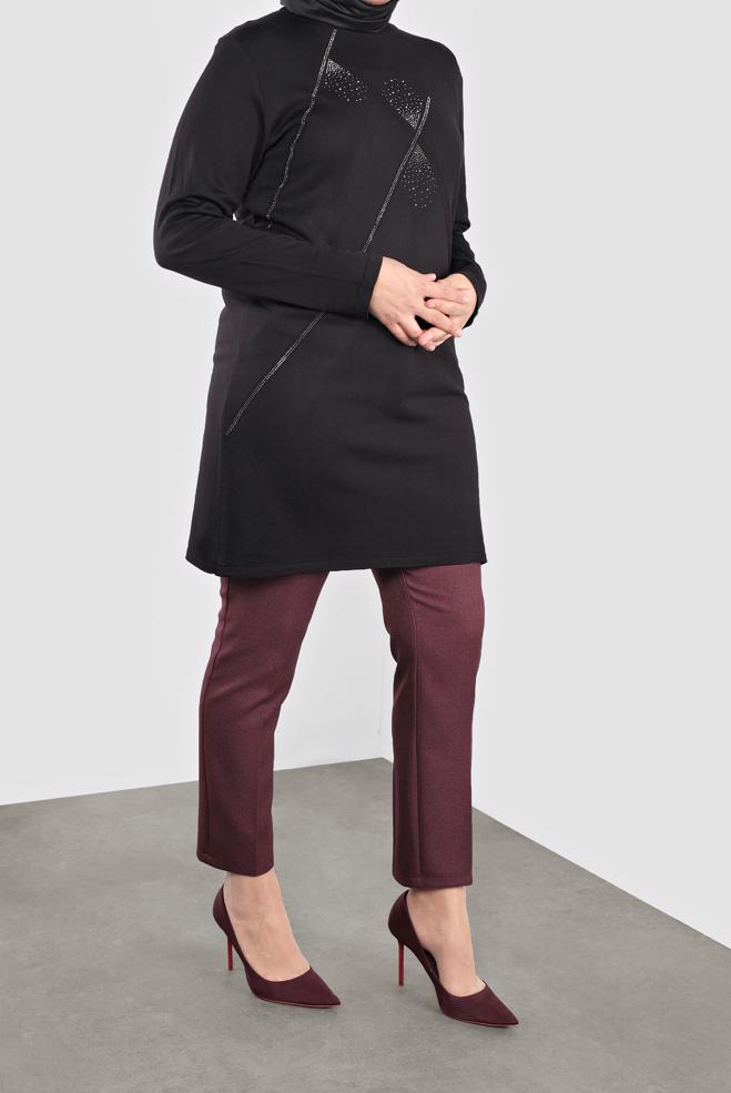 Vêtements hijab NOIR TUNIQUE EN TRICOT À EMBELLIE 20113 - ALVİNA