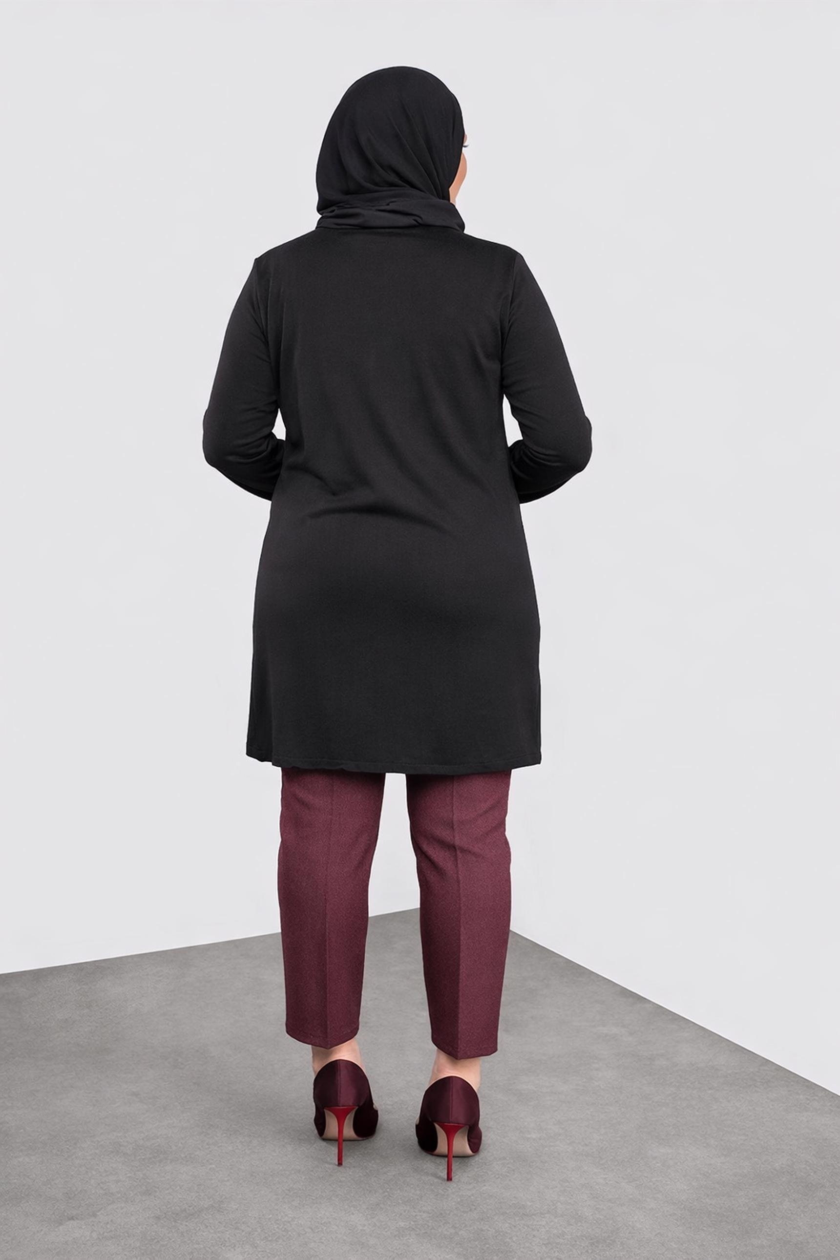 Tesettür giyim SİYAH TAŞ BASKILI TRİKO TUNİK  20113 