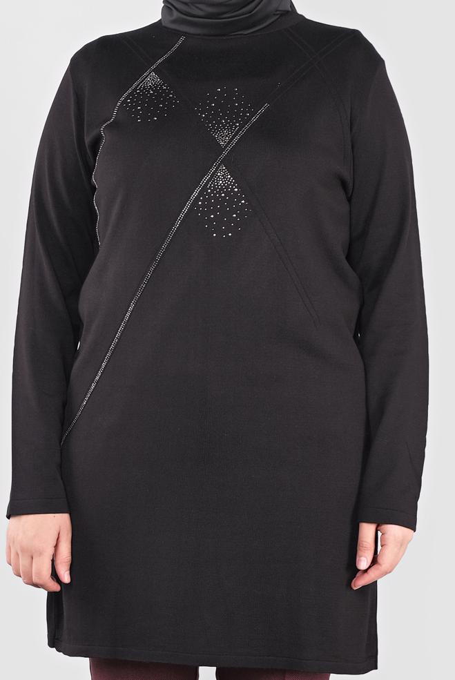 Vêtements hijab NOIR TUNIQUE EN TRICOT À EMBELLIE 20113 - ALVİNA