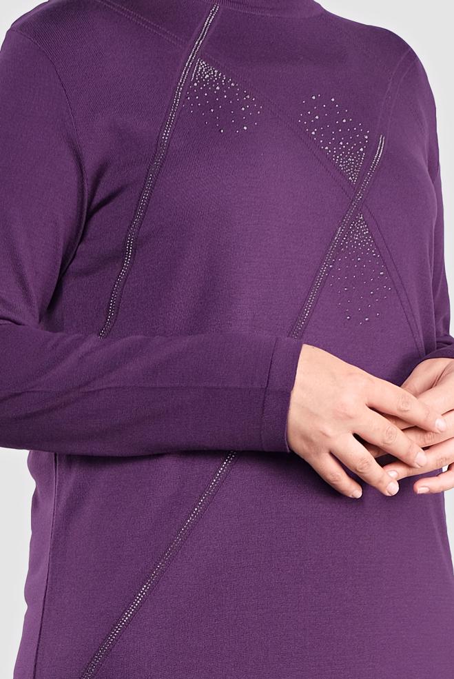 Vêtements hijab POURPRE TUNIQUE EN TRICOT À EMBELLIE 20113 - ALVİNA