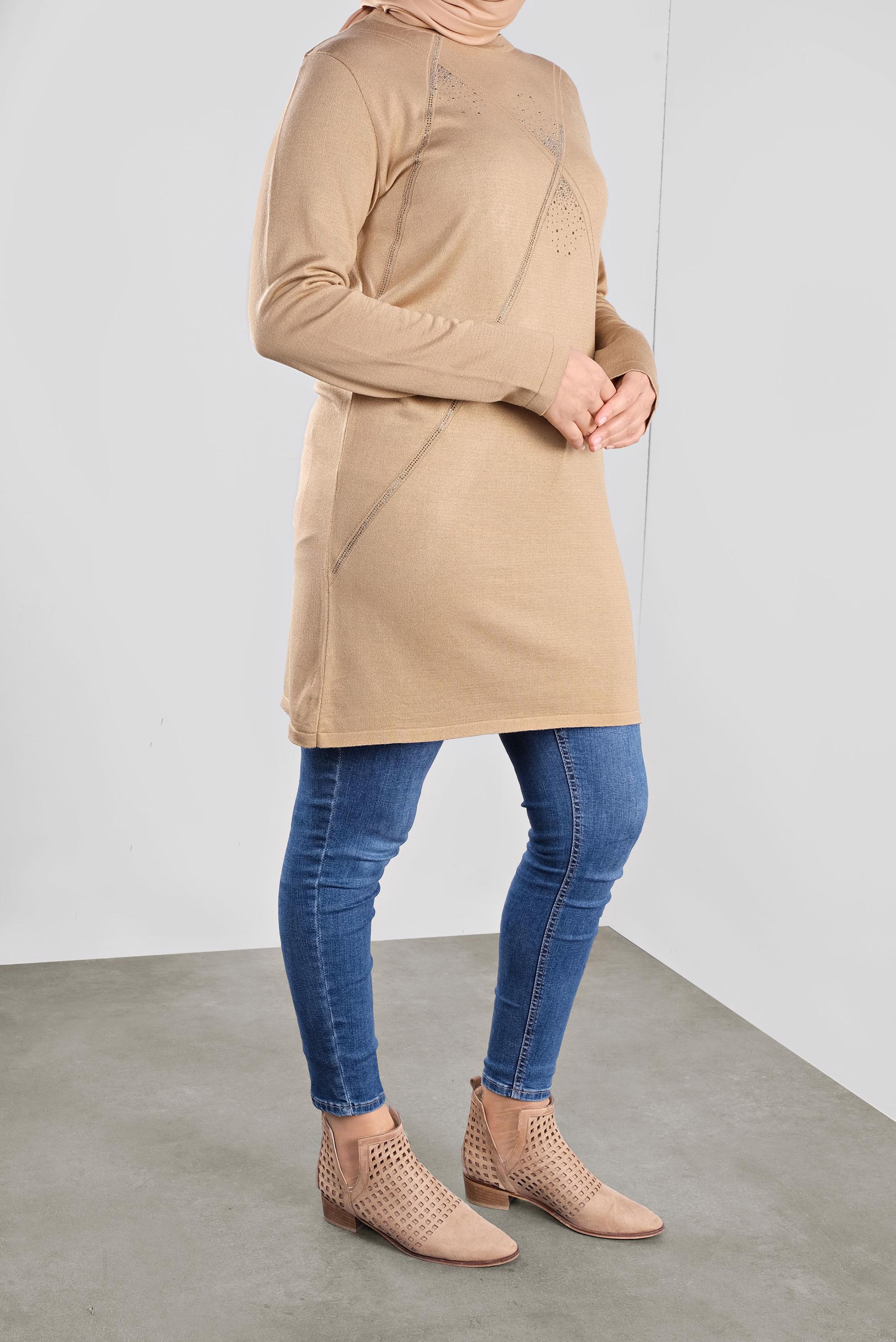 Vêtements hijab BRUN TUNIQUE EN TRICOT À EMBELLIE 20113