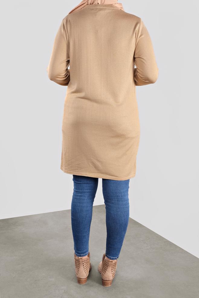 Vêtements hijab BRUN TUNIQUE EN TRICOT À EMBELLIE 20113 - ALVİNA