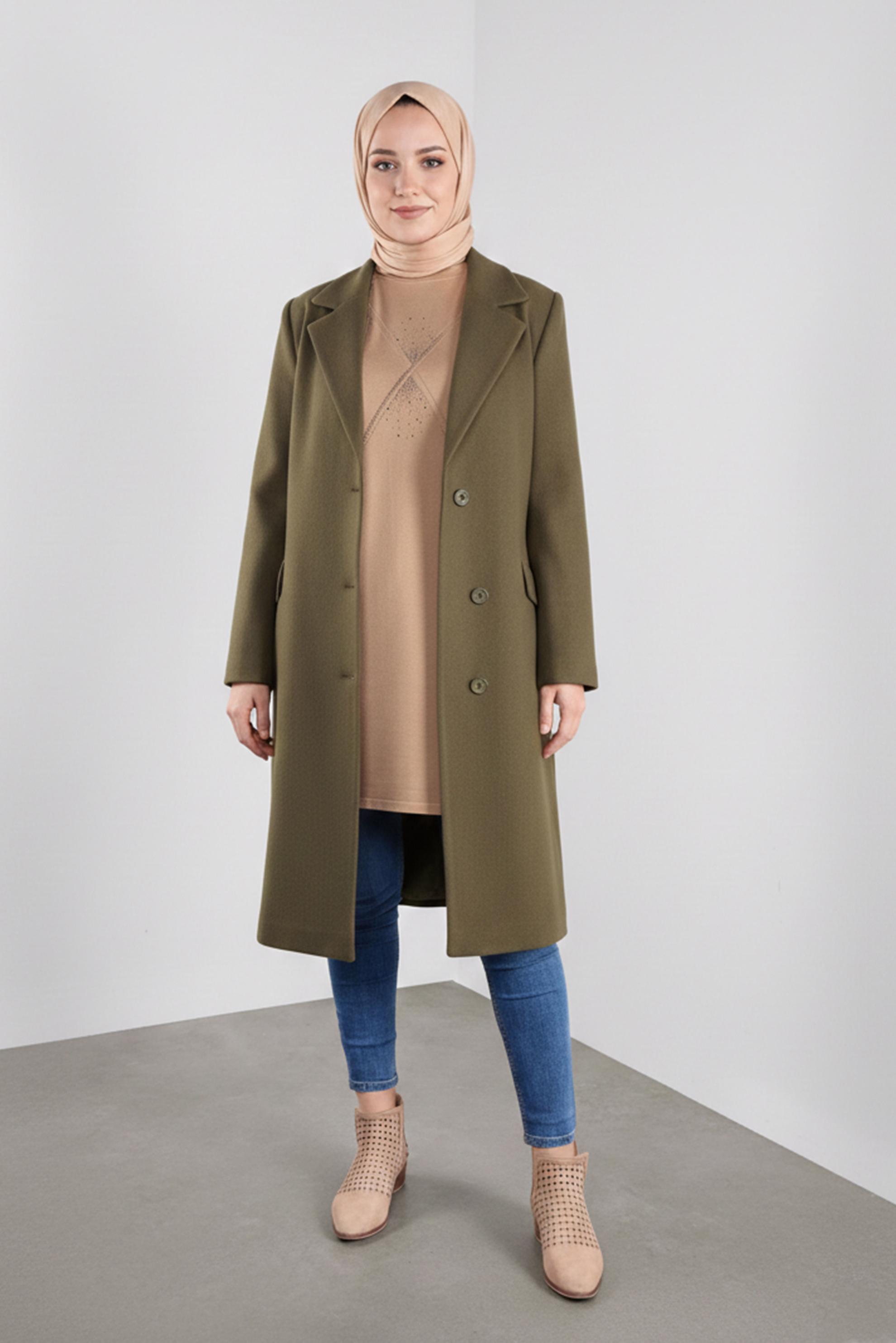 Tesettür giyim KAHVE TAŞ BASKILI TRİKO TUNİK  20113 