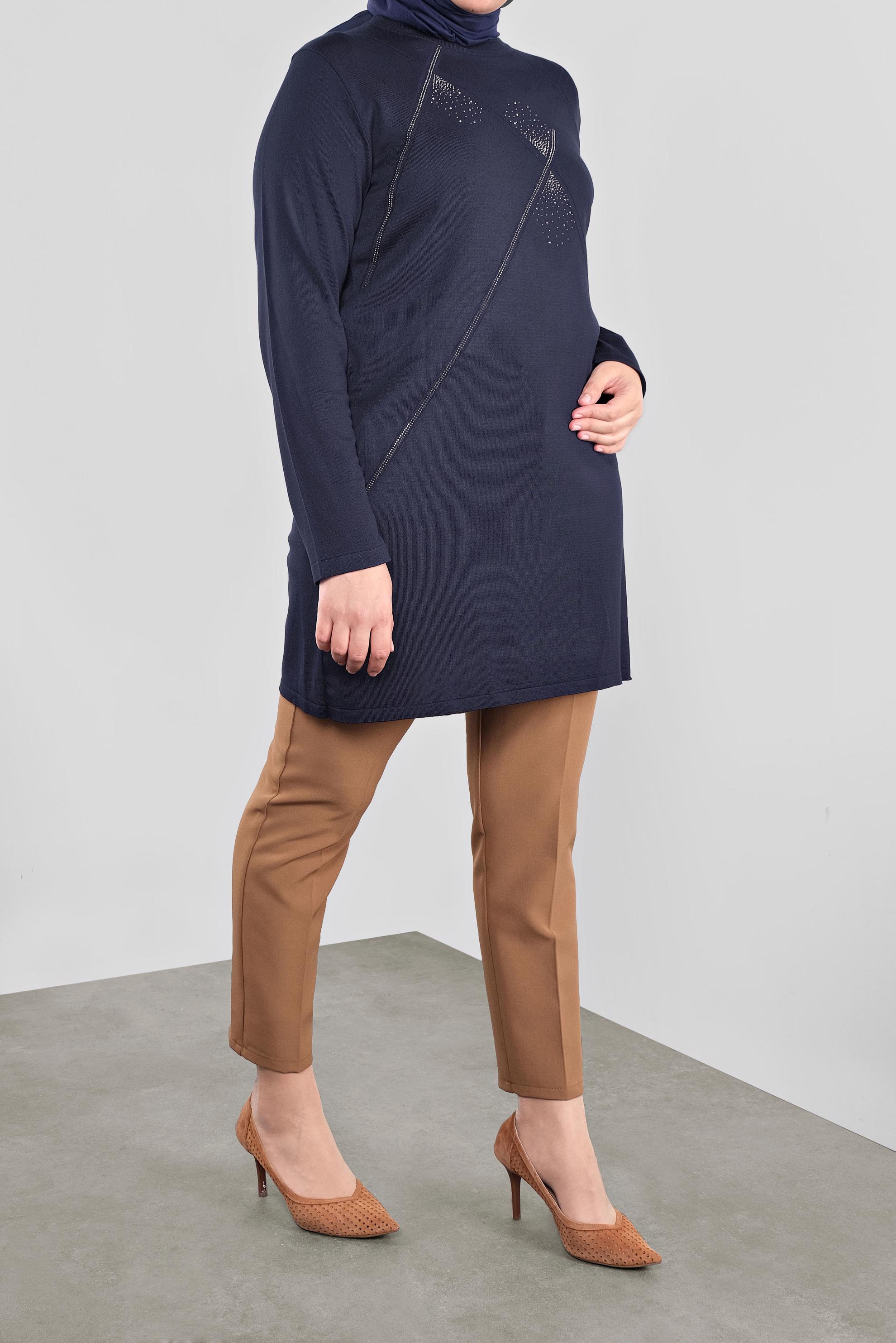 Vêtements hijab BLEU MARINE TUNIQUE EN TRICOT À EMBELLIE 20113