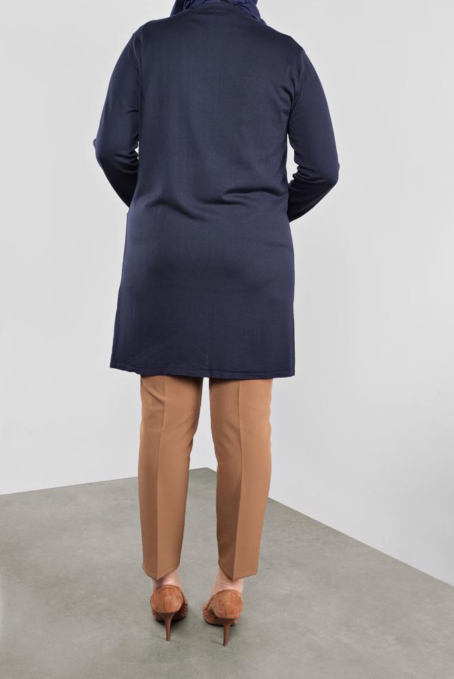 Vêtements hijab BLEU MARINE TUNIQUE EN TRICOT À EMBELLIE 20113 - ALVİNA