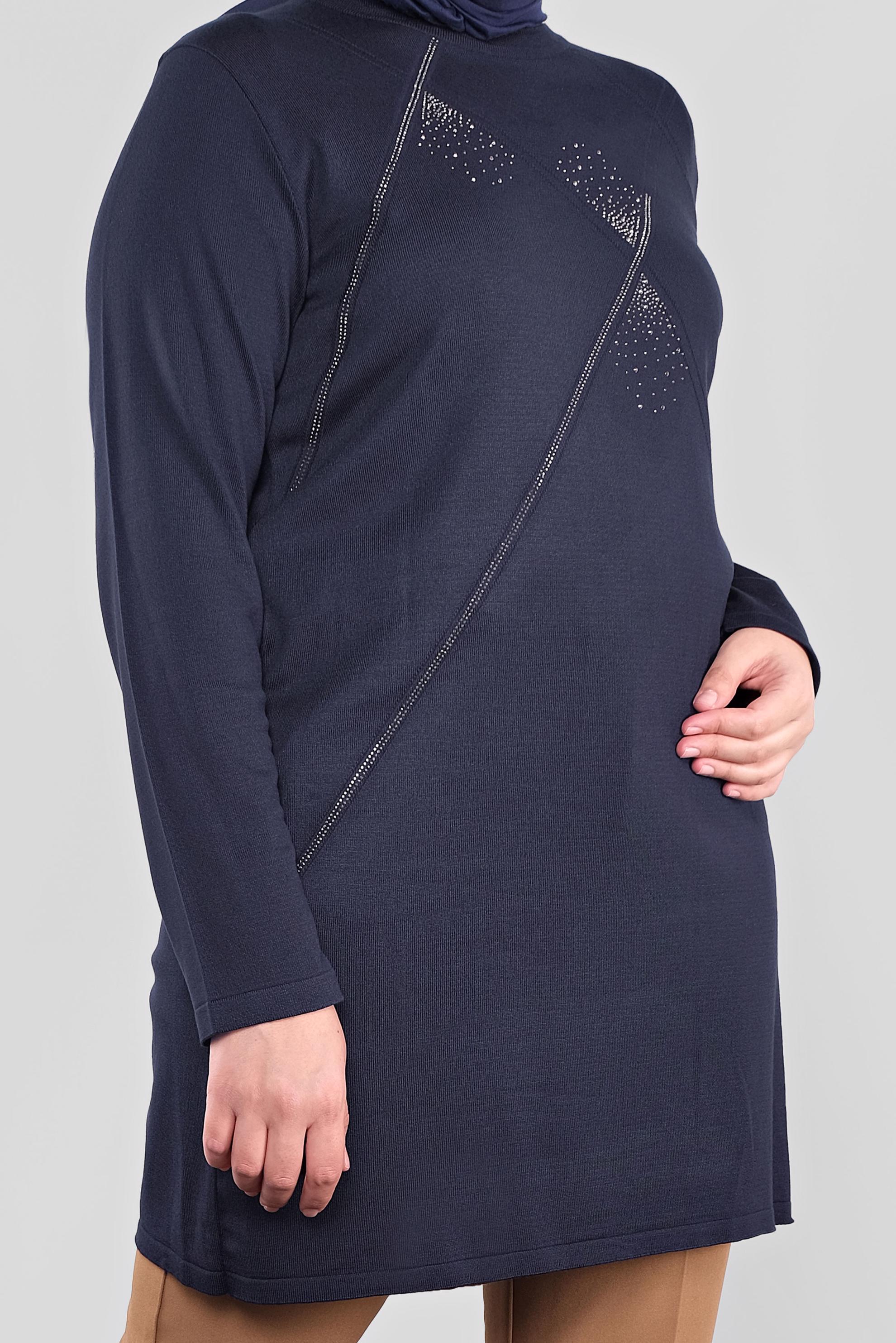 Vêtements hijab BLEU MARINE TUNIQUE EN TRICOT À EMBELLIE 20113