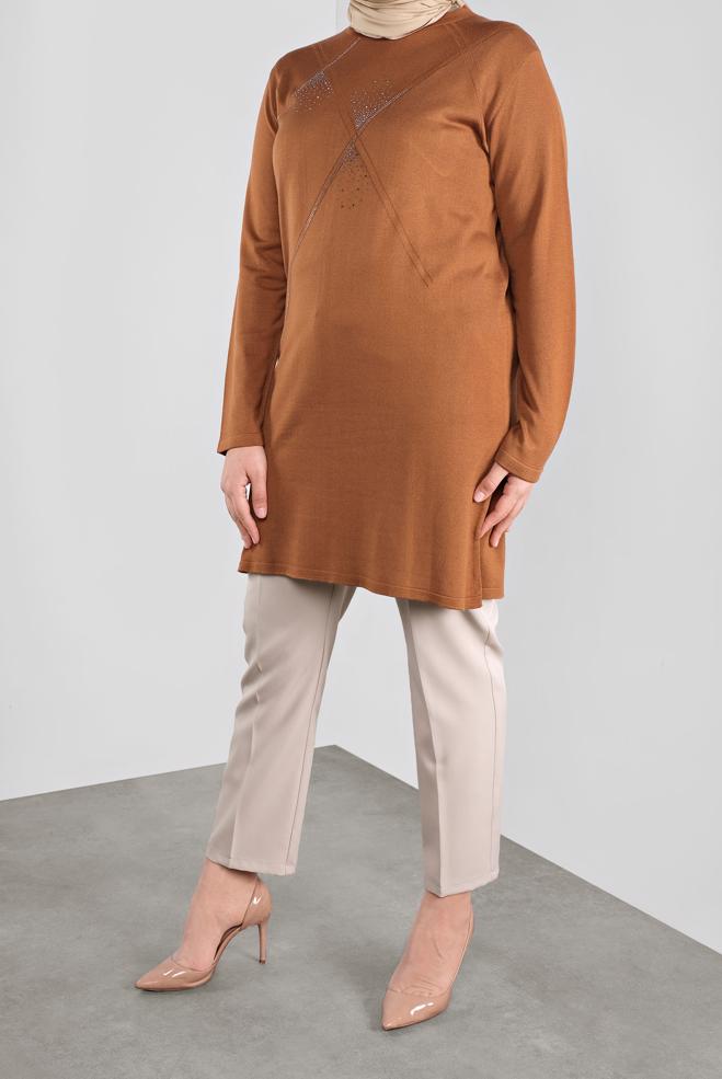 Vêtements hijab TABA TUNIQUE EN TRICOT À EMBELLIE 20113 - ALVİNA