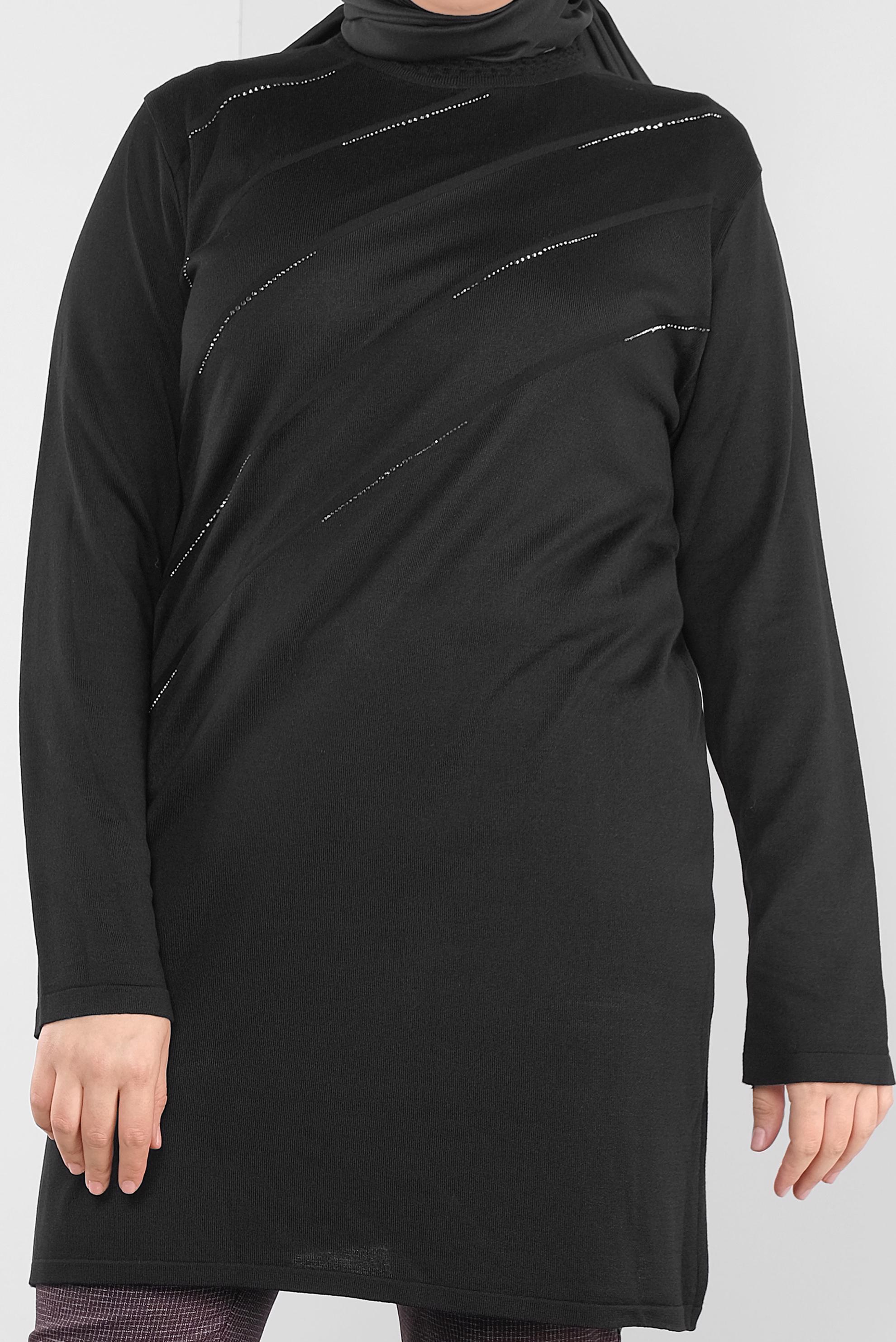 Hijab clothing BLACK EMBELLISHED KNIT TUNIC 20114 