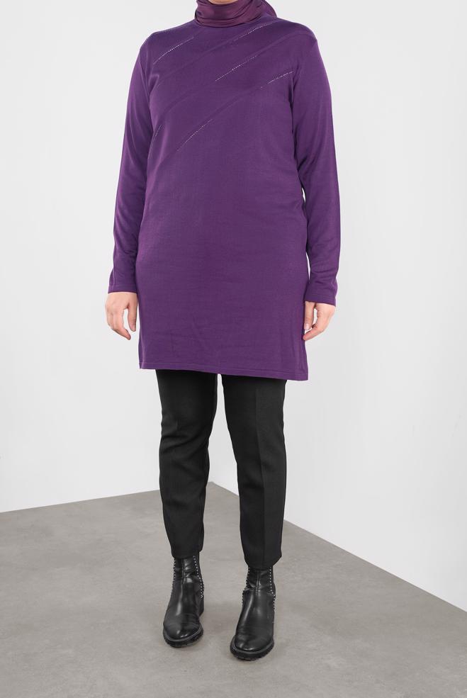 Vêtements hijab POURPRE TUNIQUE EN TRICOT À EMBELLIE 20114 - ALVİNA
