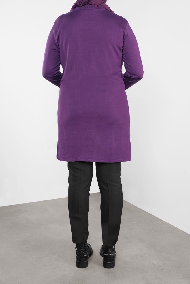 Vêtements hijab POURPRE TUNIQUE EN TRICOT À EMBELLIE 20114 - ALVİNA