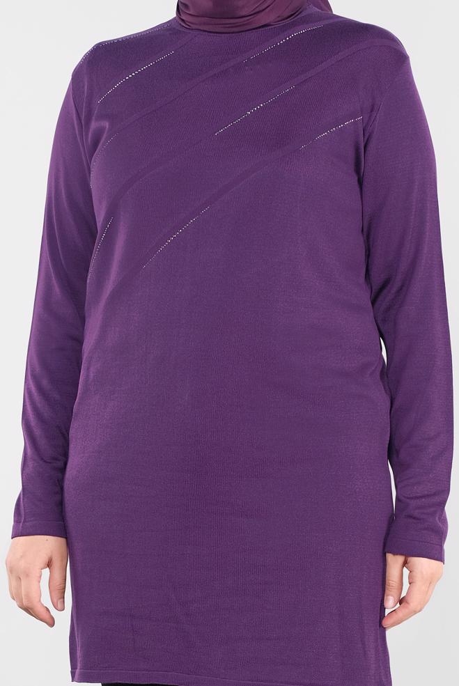 Vêtements hijab POURPRE TUNIQUE EN TRICOT À EMBELLIE 20114 - ALVİNA