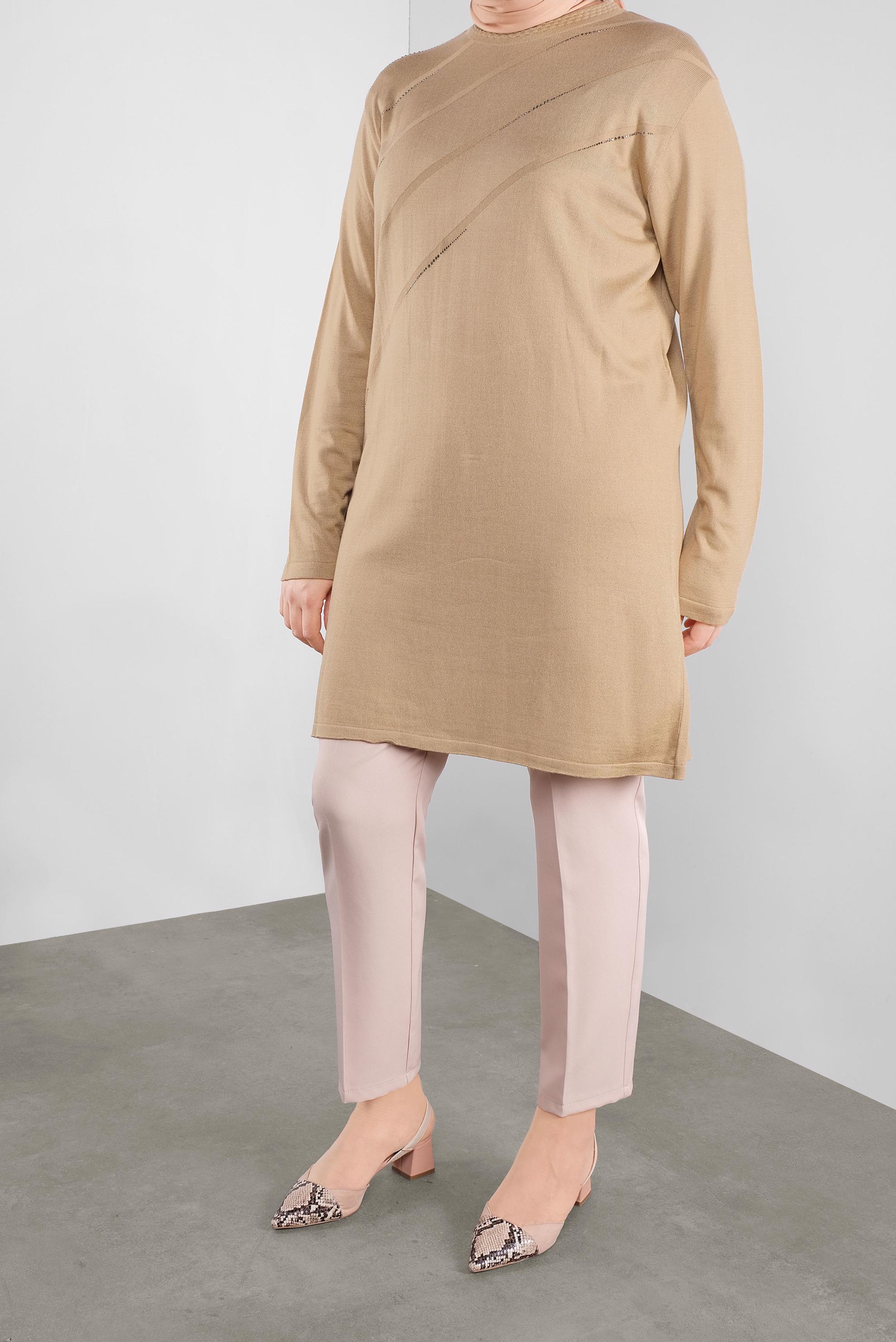 Vêtements hijab BRUN TUNIQUE EN TRICOT À EMBELLIE 20114