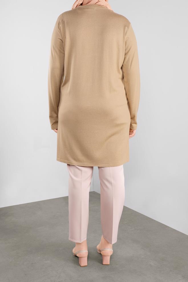 Vêtements hijab BRUN TUNIQUE EN TRICOT À EMBELLIE 20114 - ALVİNA