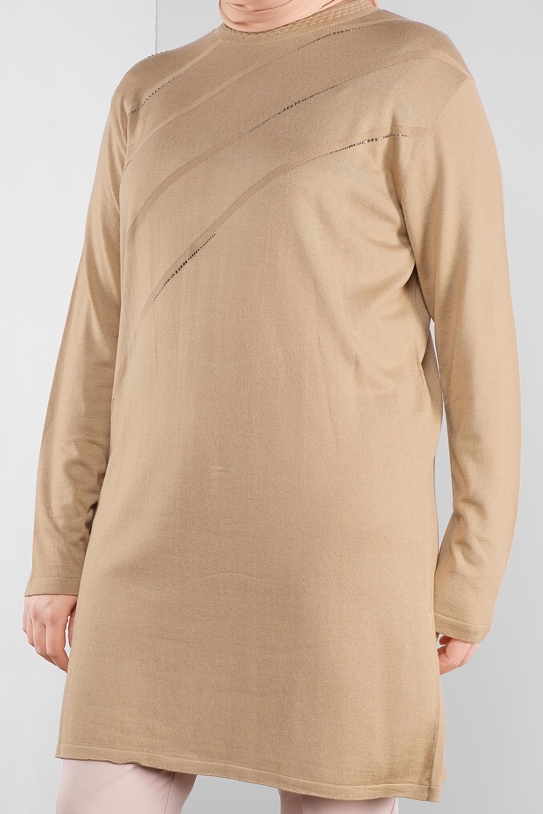 Vêtements hijab BRUN TUNIQUE EN TRICOT À EMBELLIE 20114