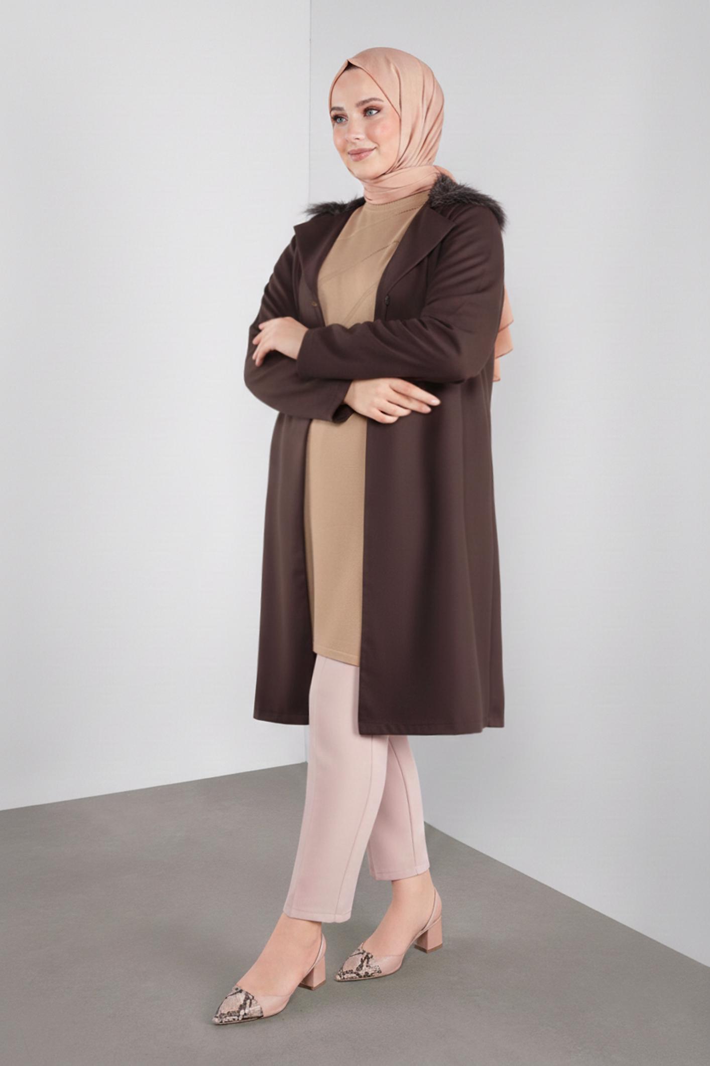 Tesettür giyim KAHVE TAŞLI TRİKO TUNİK 20114 