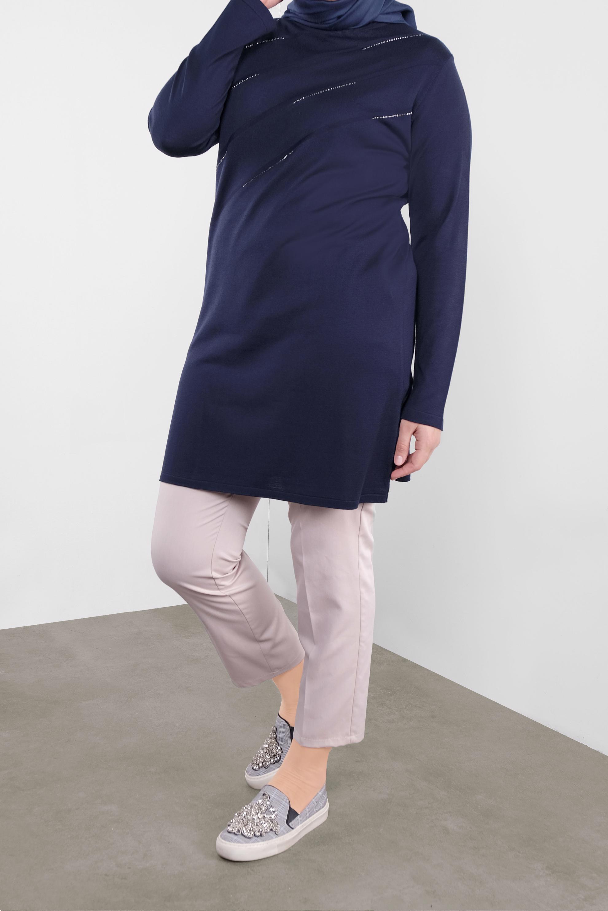 Tesettür giyim LACİVERT TAŞLI TRİKO TUNİK 20114 