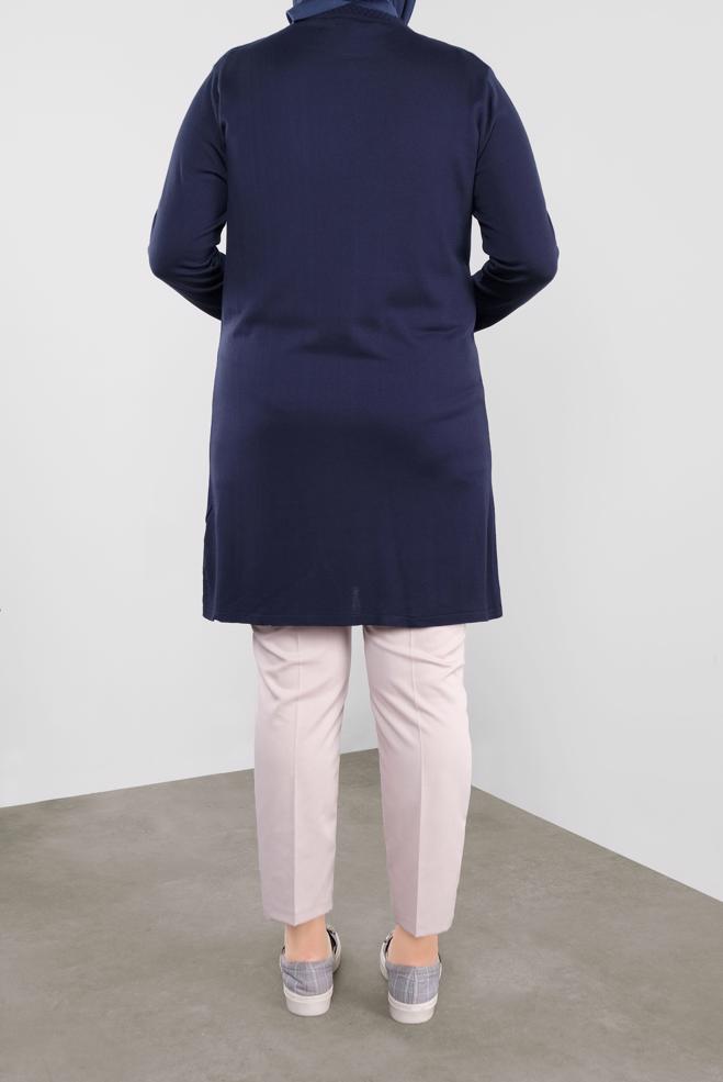 Vêtements hijab BLEU MARINE TUNIQUE EN TRICOT À EMBELLIE 20114 - ALVİNA