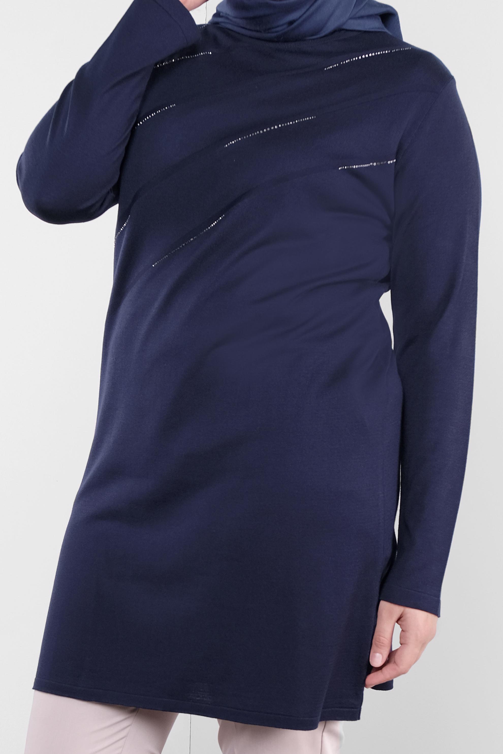 Tesettür giyim LACİVERT TAŞLI TRİKO TUNİK 20114 