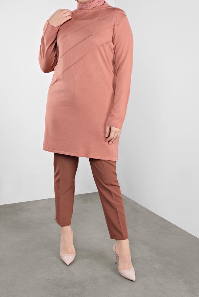 Vêtements hijab ROSE TUNIQUE EN TRICOT À EMBELLIE 20114 - ALVİNA