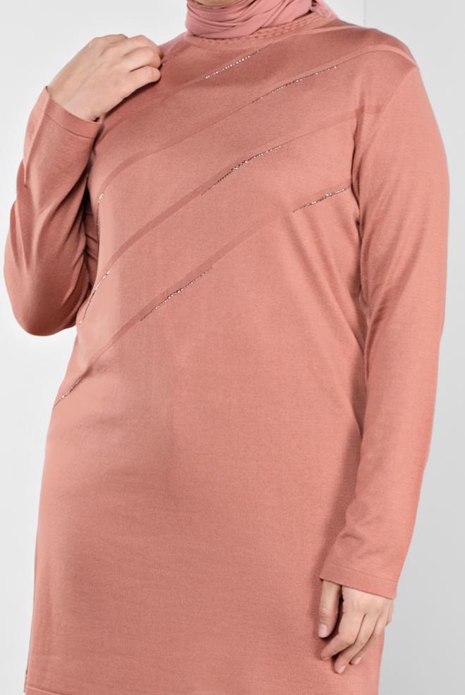 Vêtements hijab ROSE TUNIQUE EN TRICOT À EMBELLIE 20114 - ALVİNA