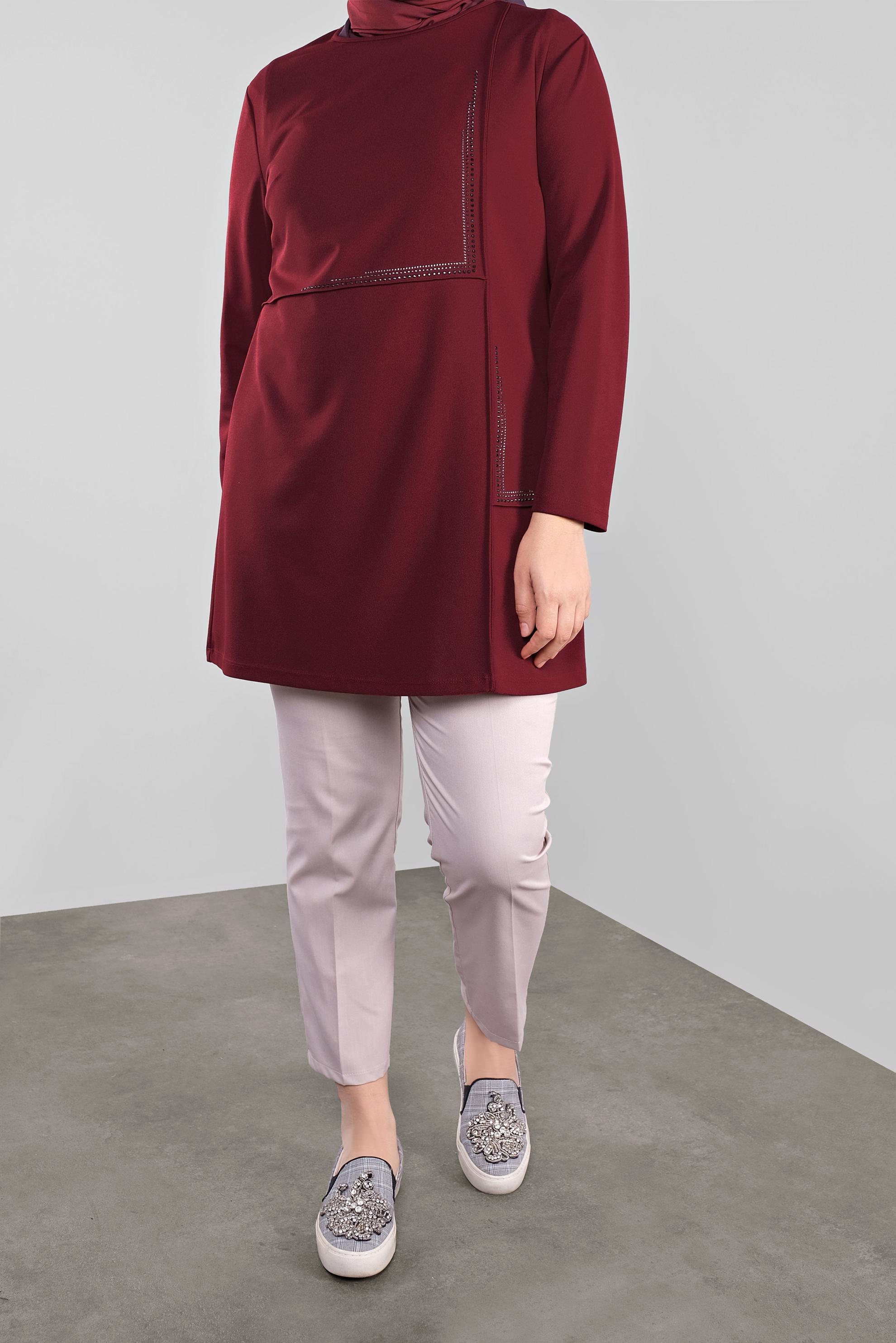 Tesettür giyim KIRMIZI TAŞ BASKILI TUNİK 20115