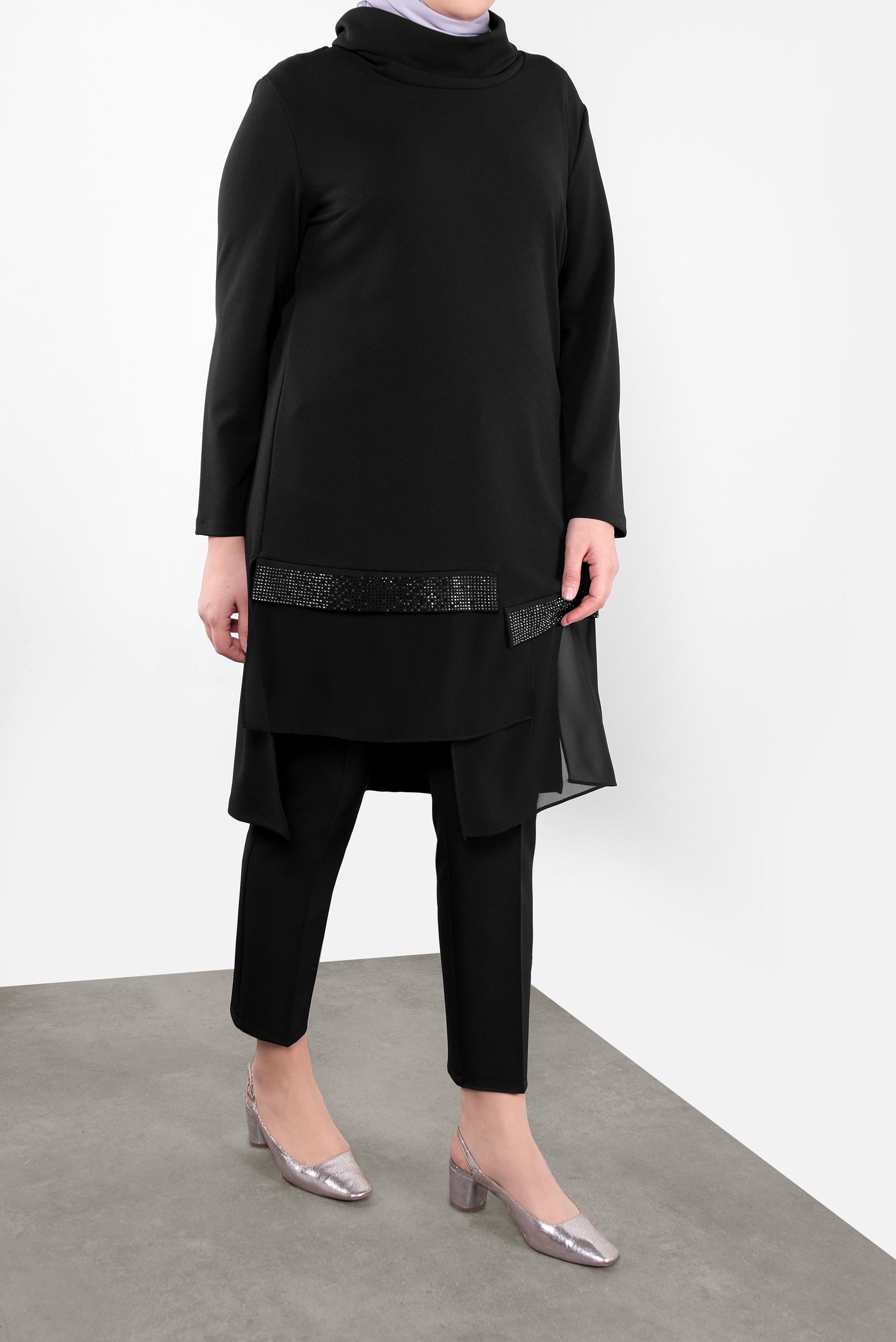 Hijab clothing BLACK STONE PRINTED CHIFFON DETAIL TUNIC 20118 