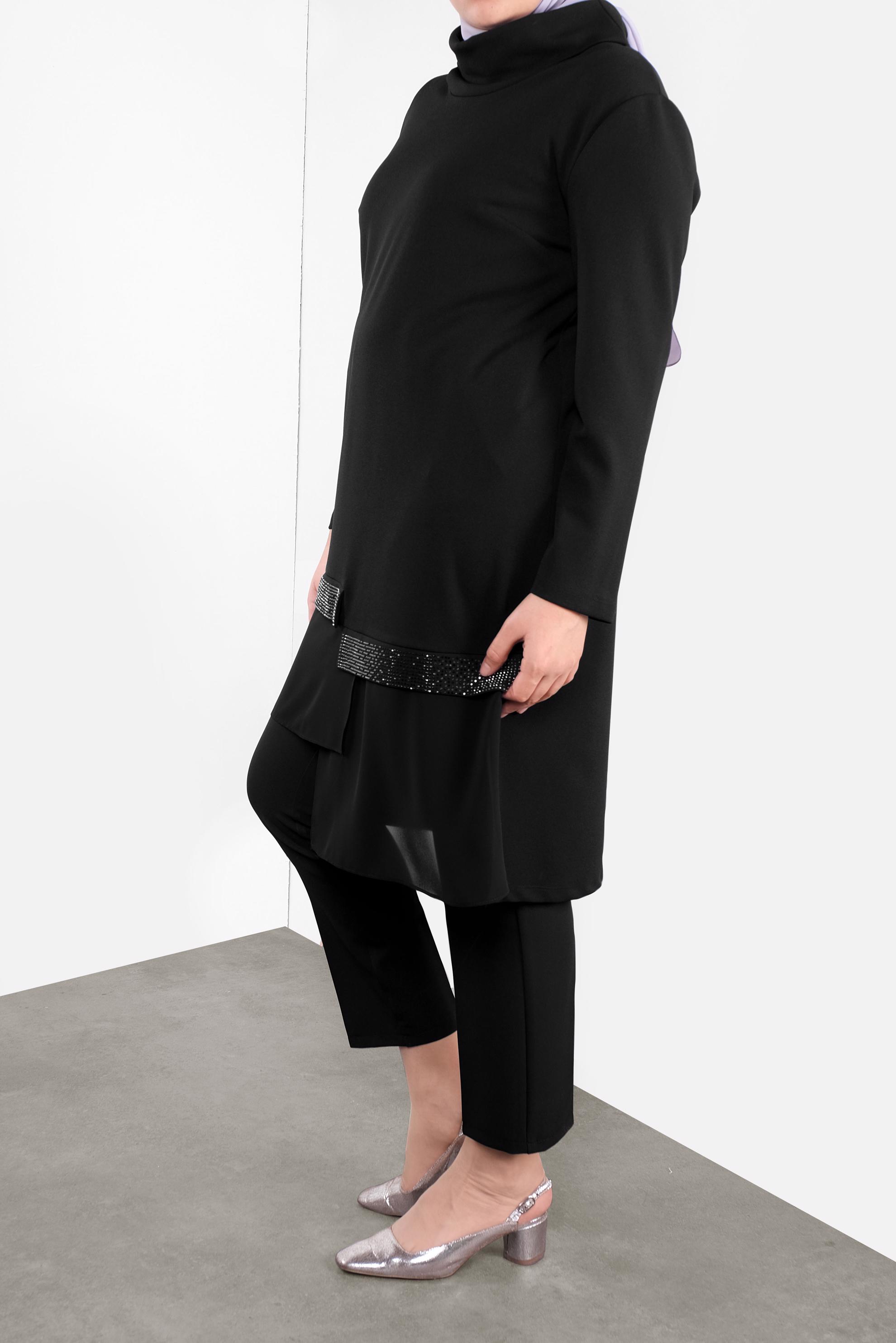 Hijab clothing BLACK STONE PRINTED CHIFFON DETAIL TUNIC 20118 