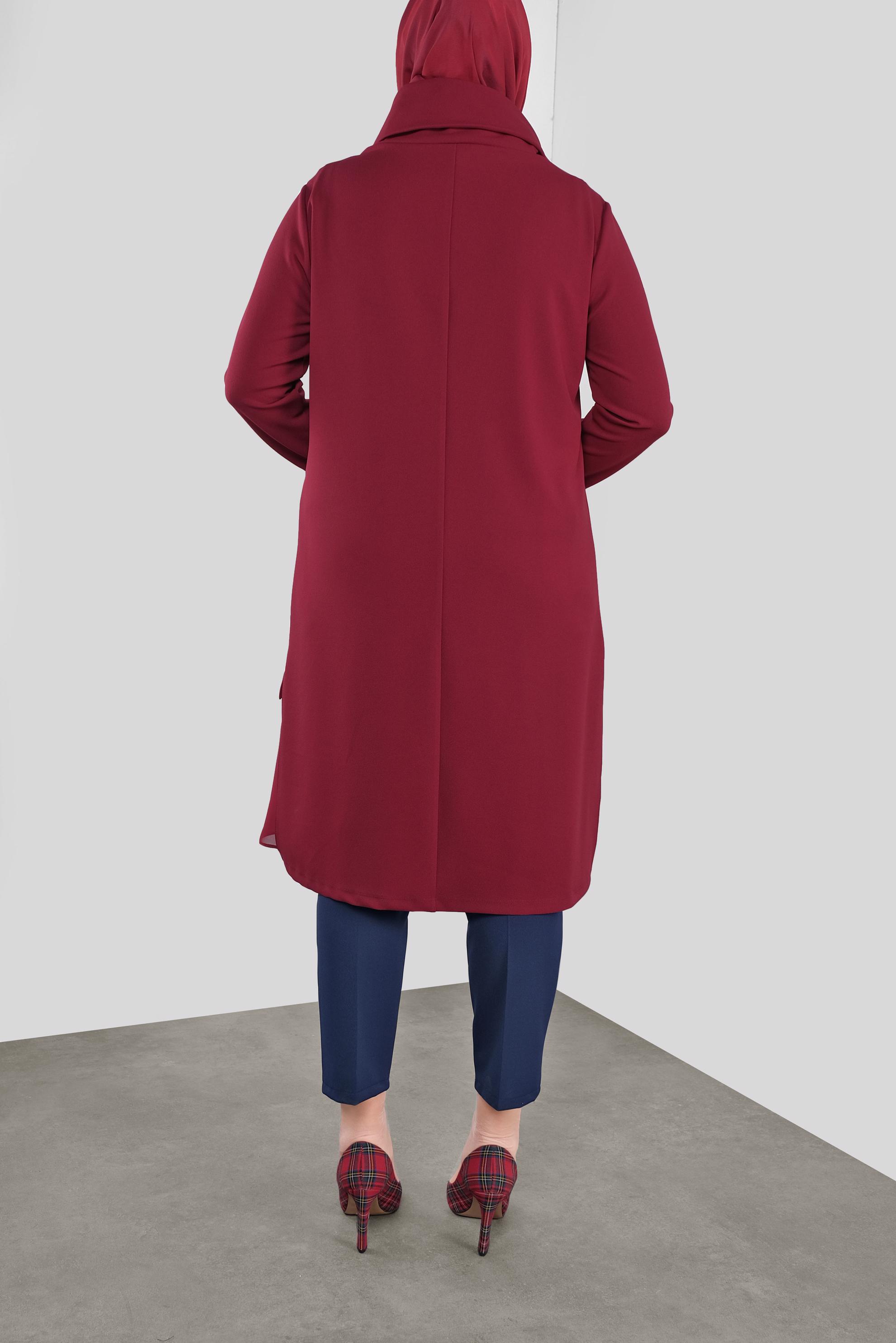 Tesettür giyim KIRMIZI TAŞ BASKILI ŞİFON DETAYLI TUNİK 20118 