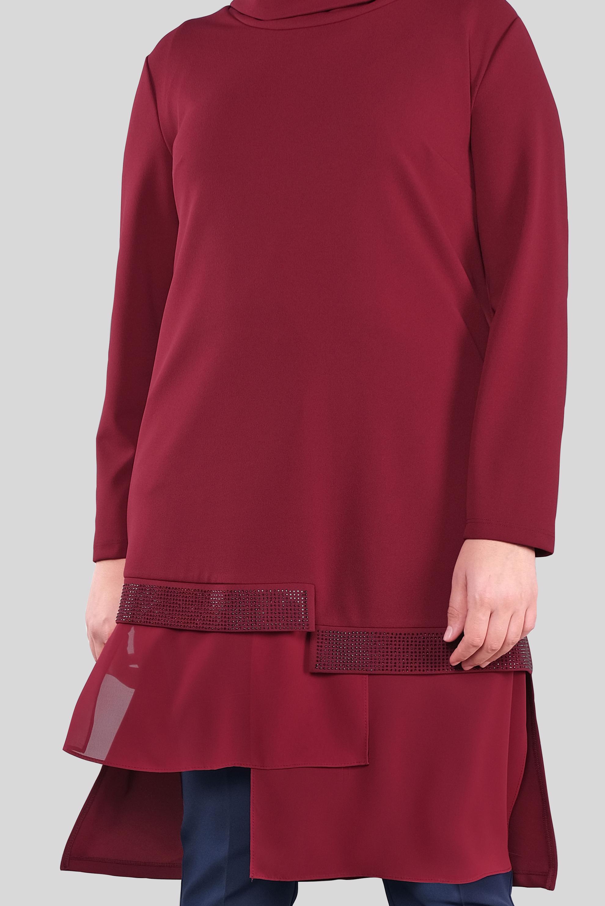 Tesettür giyim KIRMIZI TAŞ BASKILI ŞİFON DETAYLI TUNİK 20118 