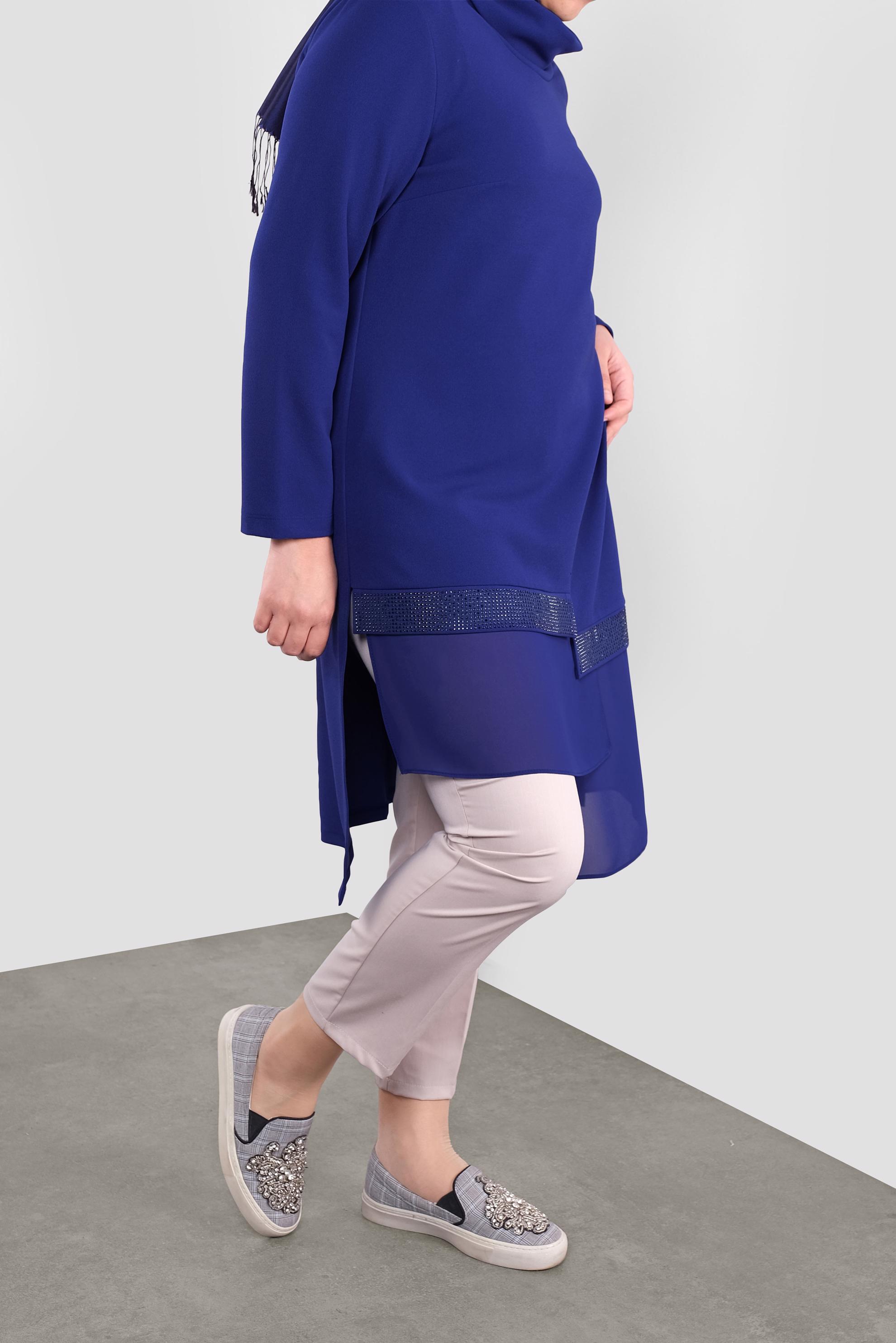 Tesettür giyim LACİVERT TAŞ BASKILI ŞİFON DETAYLI TUNİK 20118 