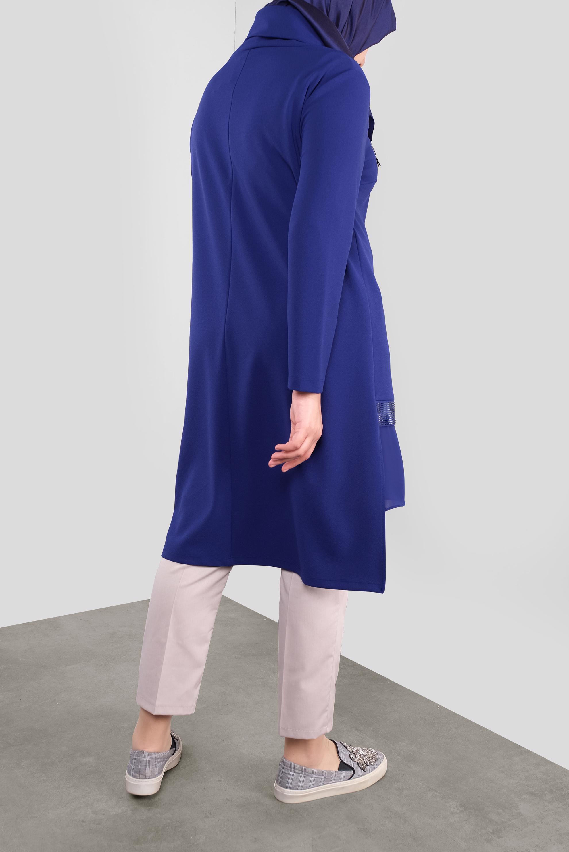 Tesettür giyim LACİVERT TAŞ BASKILI ŞİFON DETAYLI TUNİK 20118 