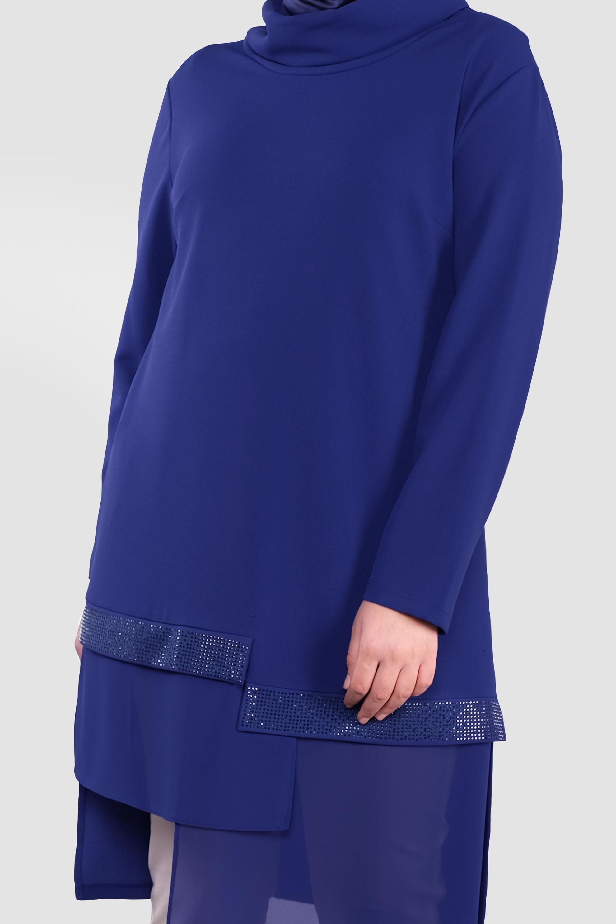 Tesettür giyim LACİVERT TAŞ BASKILI ŞİFON DETAYLI TUNİK 20118 