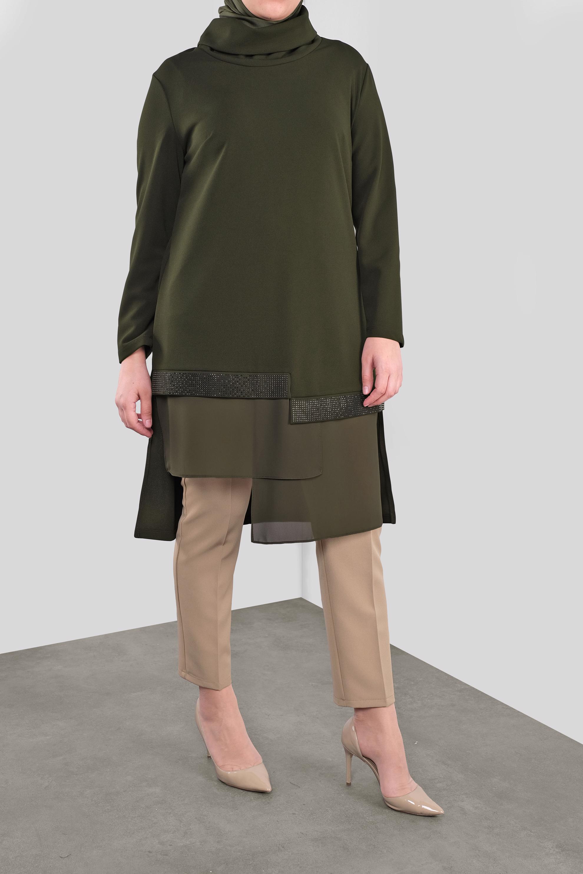 Hijab clothing KHAKI STONE PRINTED CHIFFON DETAIL TUNIC 20118 